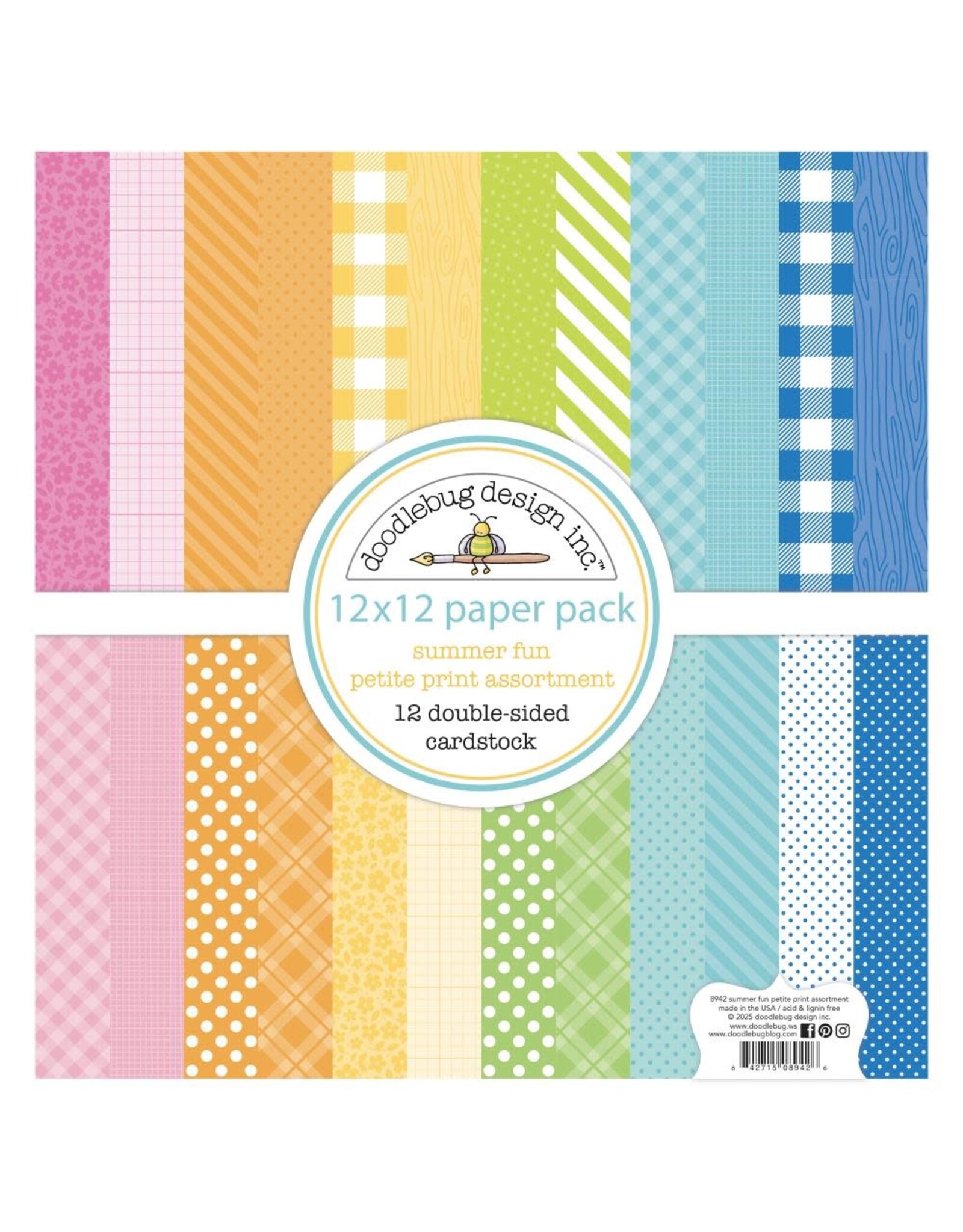 DOODLEBUG DESIGN DOODLEBUG SUMMER FUN PETITE PRINTS 12x12 PAPER PACK 12 SHEETS