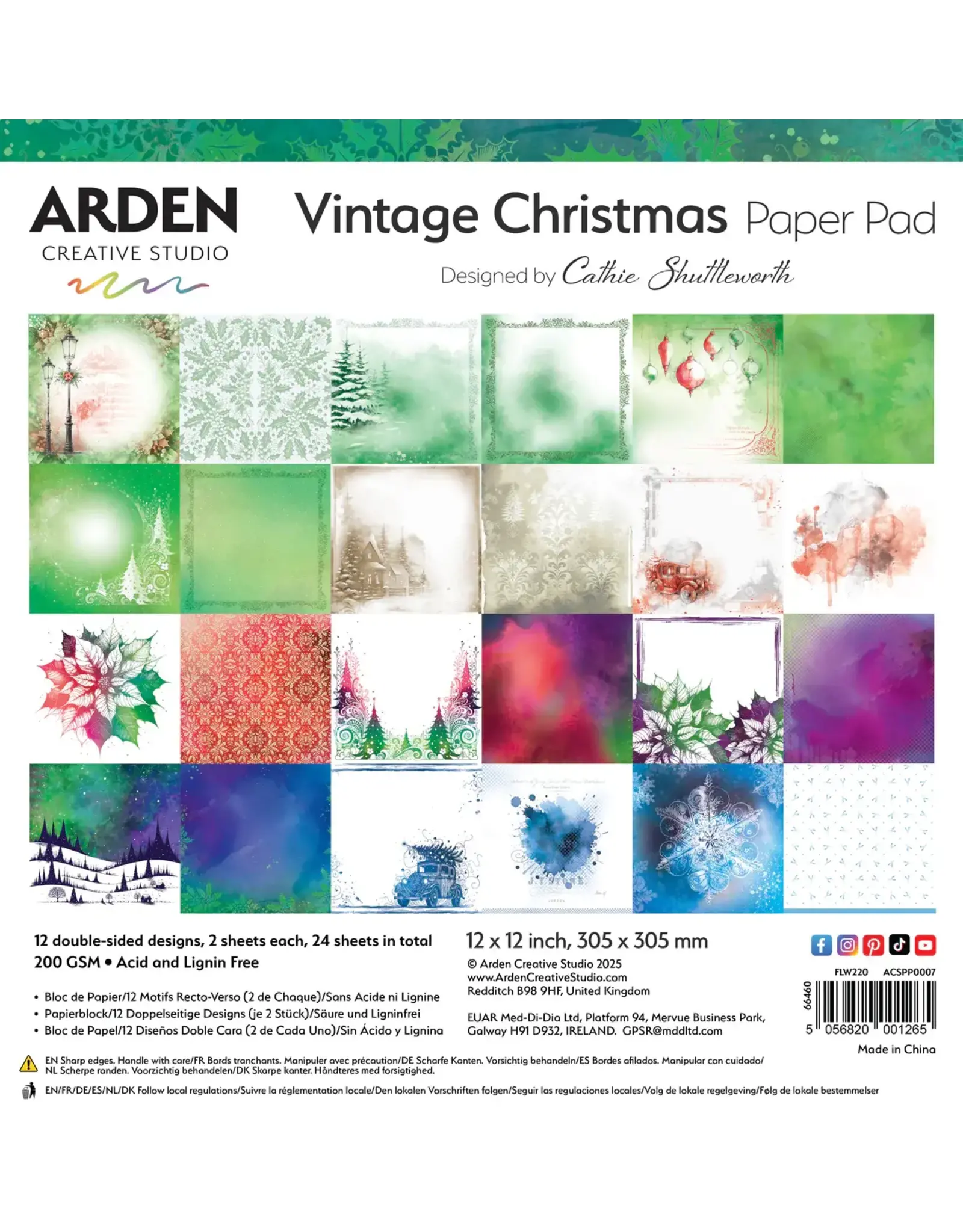ARDEN CREATIVE STUDIO ARDEN CREATIVE STUDIO VINTAGE CHRISTMAS 12x12 PAPER PAD 24 SHEETS