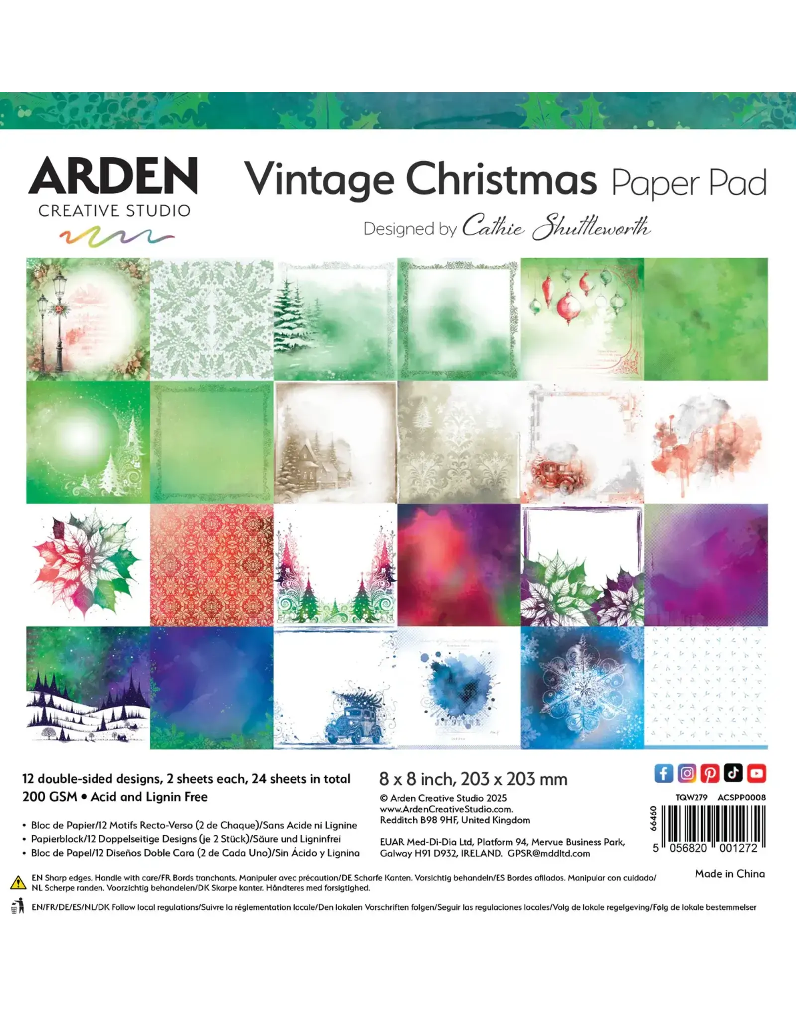 ARDEN CREATIVE STUDIO ARDEN CREATIVE STUDIO VINTAGE CHRISTMAS 8x8 PAPER PAD 24 SHEETS
