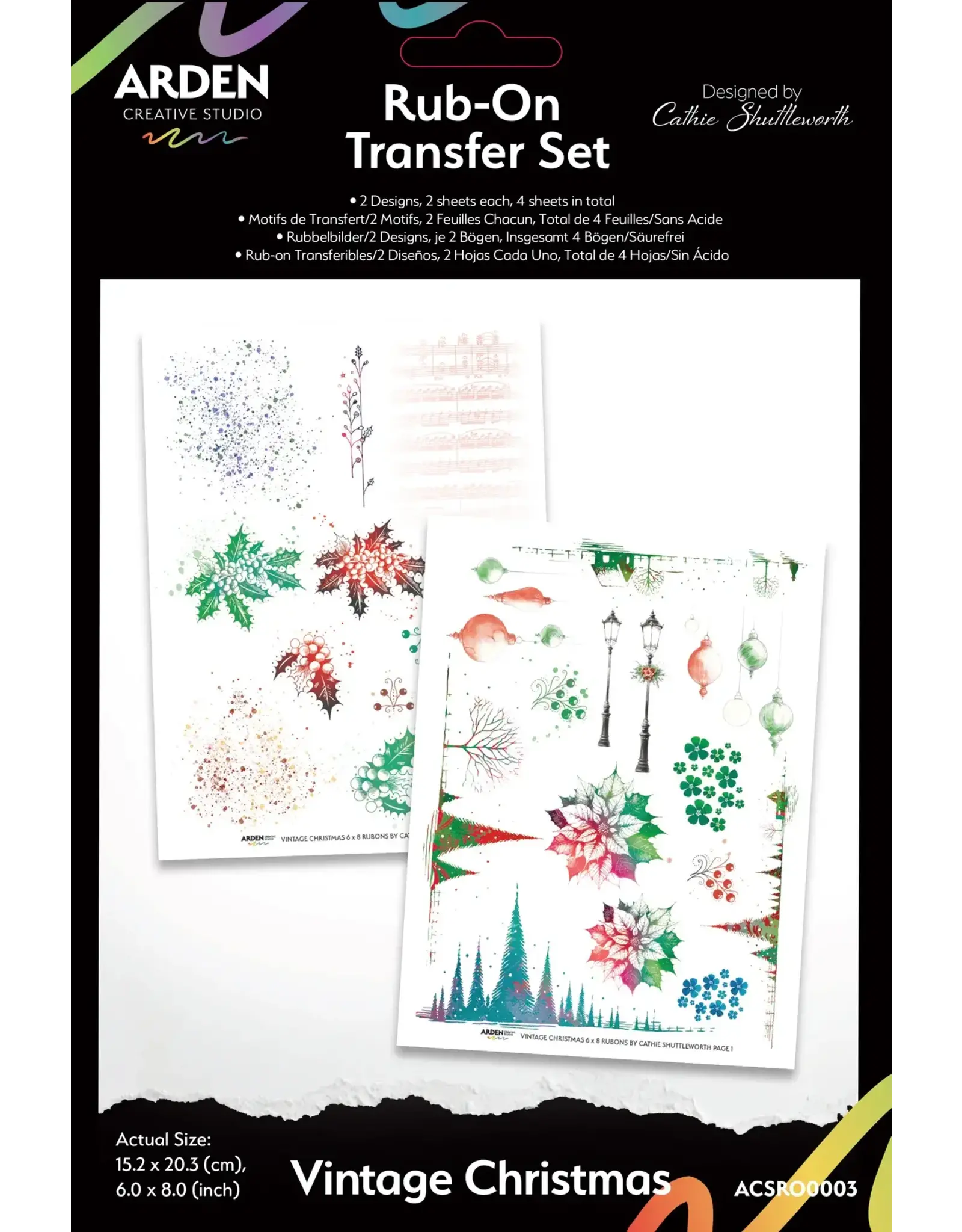 ARDEN CREATIVE STUDIO ARDEN CREATIVE STUDIO VINTAGE CHRISTMAS 6x8 RUB-ONS 2/PK