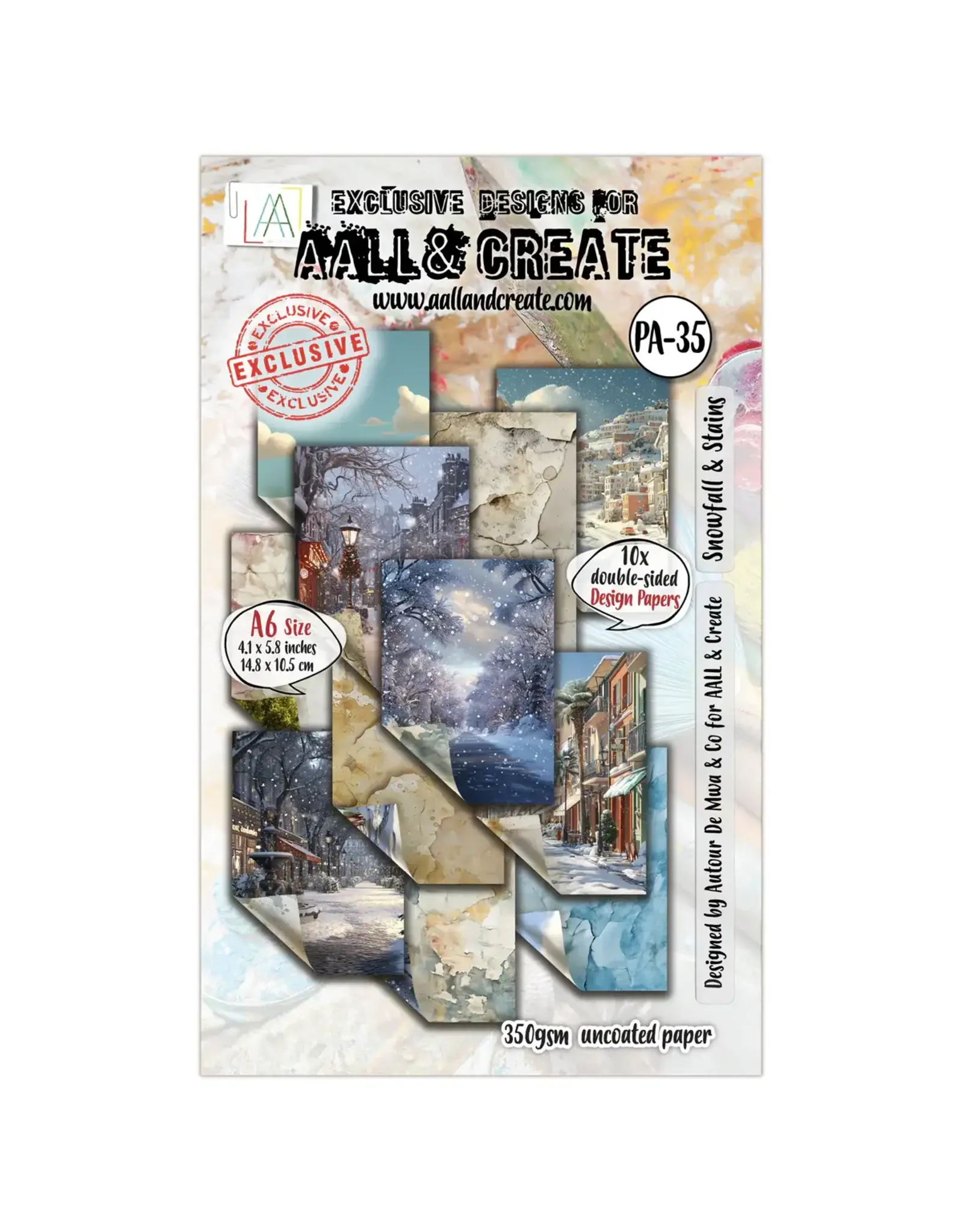 AALL & CREATE AALL & CREATE AUTOUR DE MWA & CO #PA-35 SNOWFALL & STAINS A6 DOUBLE-SIDED DESIGN PAPERS 10/PK