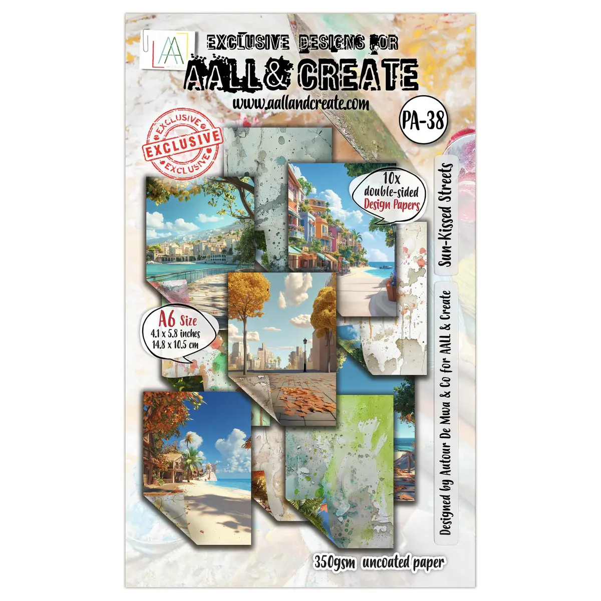 AALL & CREATE AALL & CREATE AUTOUR DE MWA & CO #PA-38 SUN-KISSED STREETS A6 DOUBLE-SIDED DESIGN PAPERS 10/PK