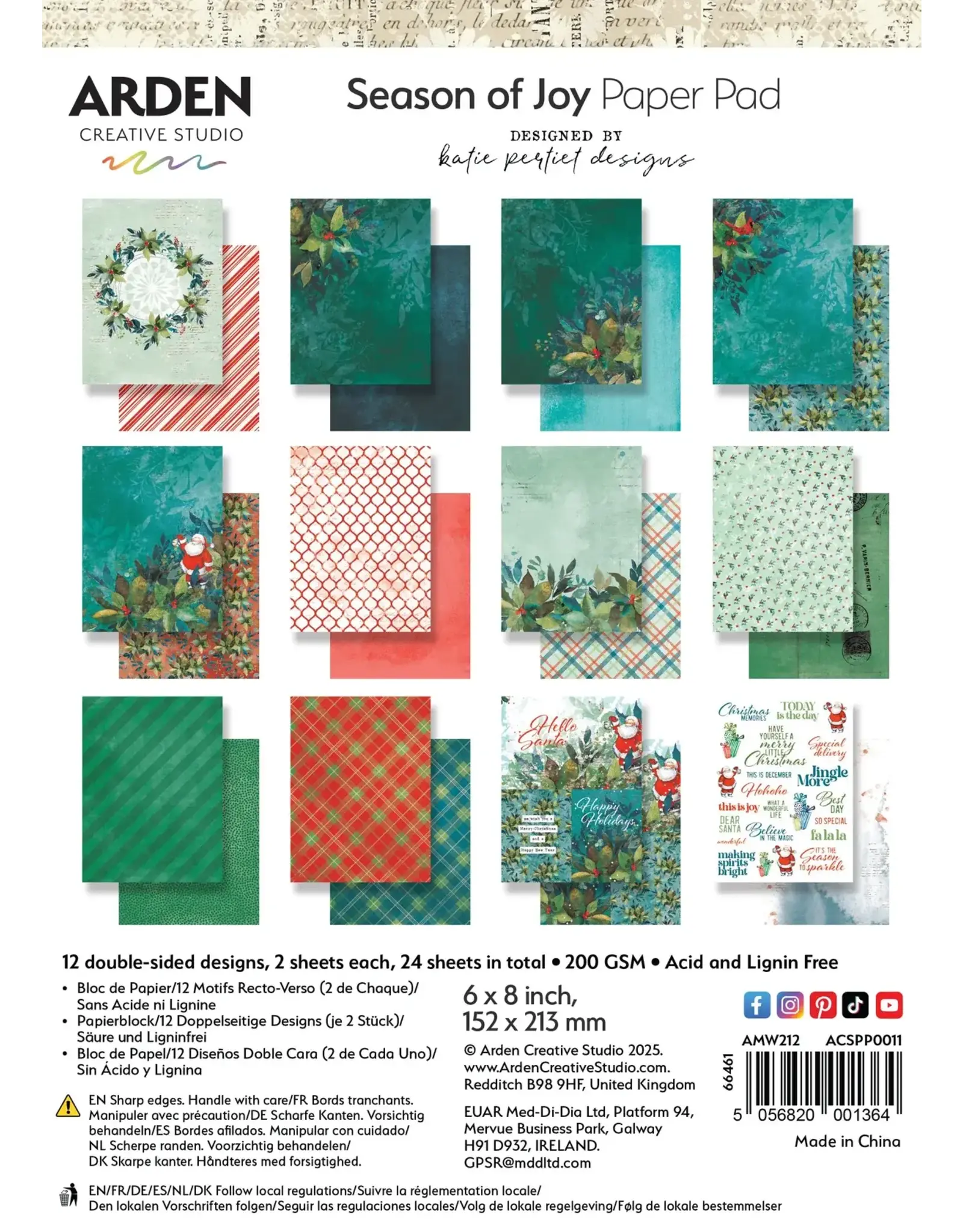 ARDEN CREATIVE STUDIO ARDEN CREATIVE STUDIO SEASON OF JOY 6x8 PAPER PAD