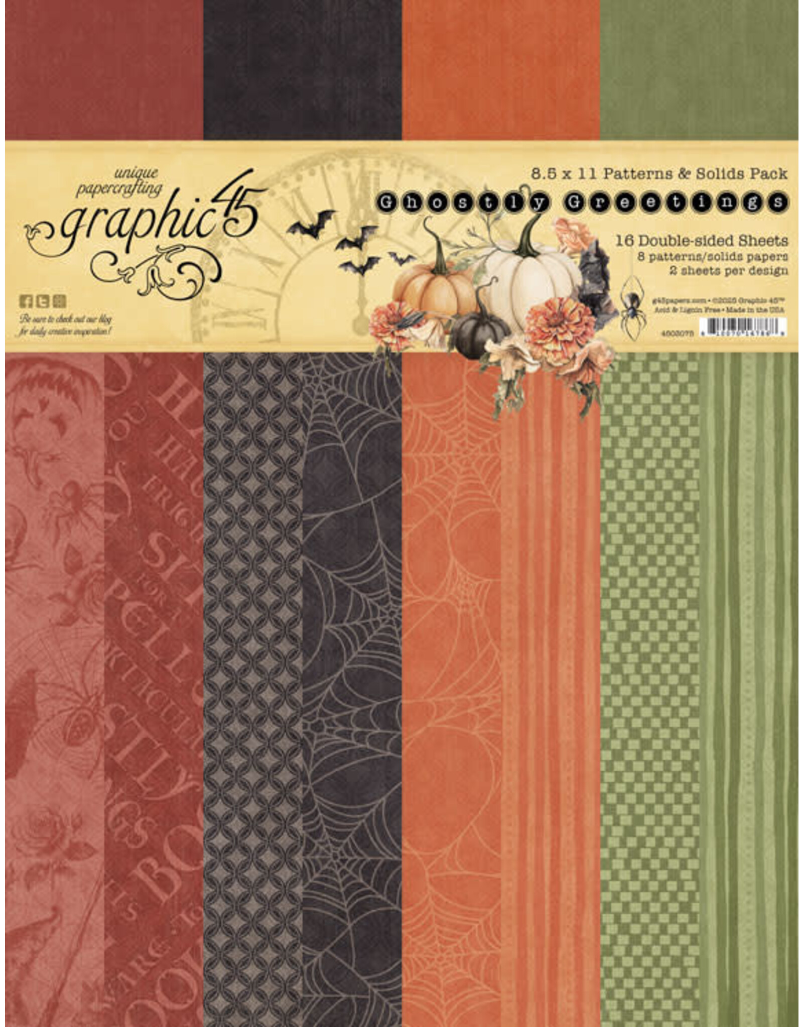 GRAPHIC 45 GRAPHIC 45 GHOSTLY GREETINGS PATTERNS & SOLIDS 8.5x11 COLLECTION PACK