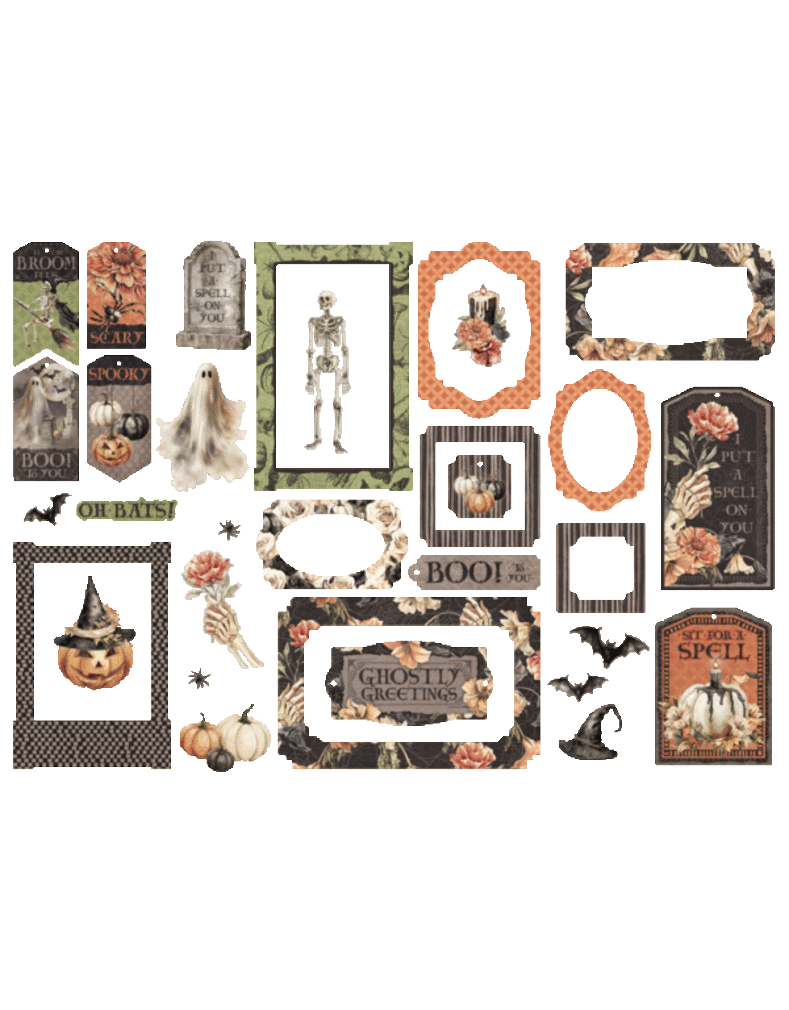 GRAPHIC 45 GRAPHIC 45 GHOSTLY GREETINGS CHIPBOARD TAGS & FRAMES 32/PK