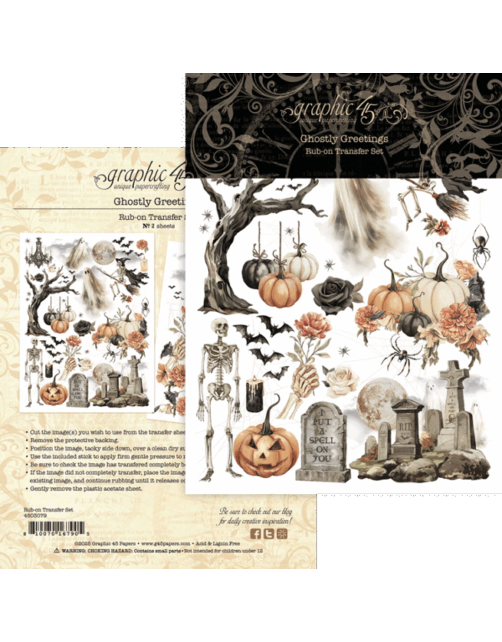 GRAPHIC 45 GRAPHIC 45 GHOSTLY GREETINGS RUB-ON TRANSFER SET