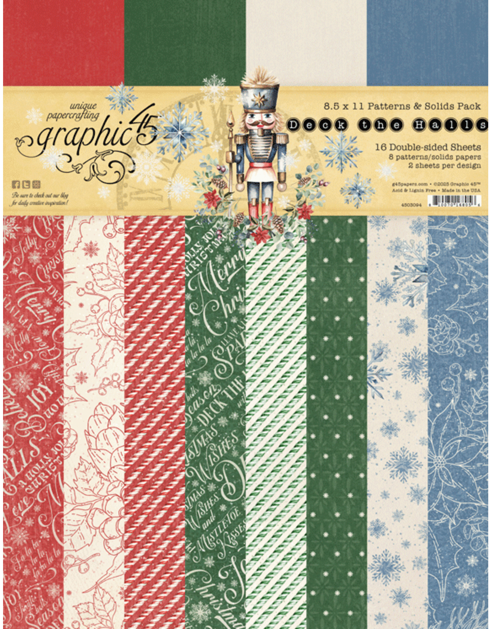 GRAPHIC 45 GRAPHIC 45 DECK THE HALLS PATTERNS & SOLIDS 8.5x11 COLLECTION PACK