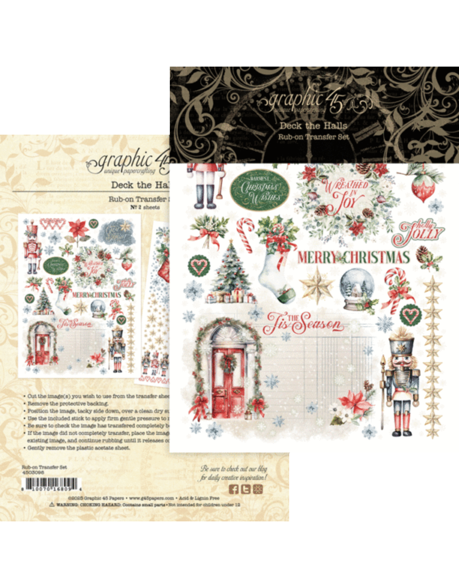GRAPHIC 45 GRAPHIC 45 DECK THE HALLS RUB-ON TRANSFER SET