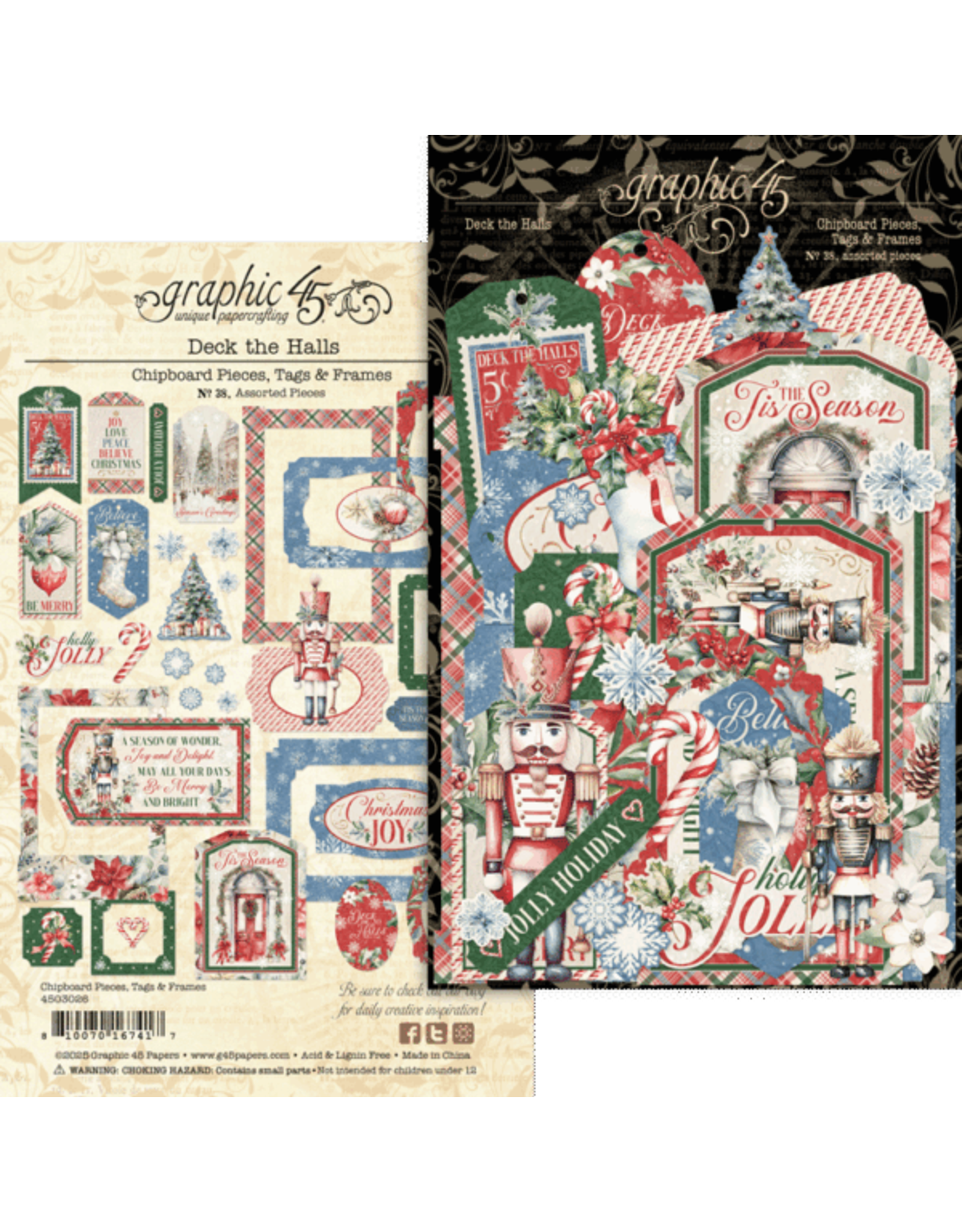 GRAPHIC 45 GRAPHIC 45 DECK THE HALLS CHIPBOARD TAGS & FRAMES 38/PK