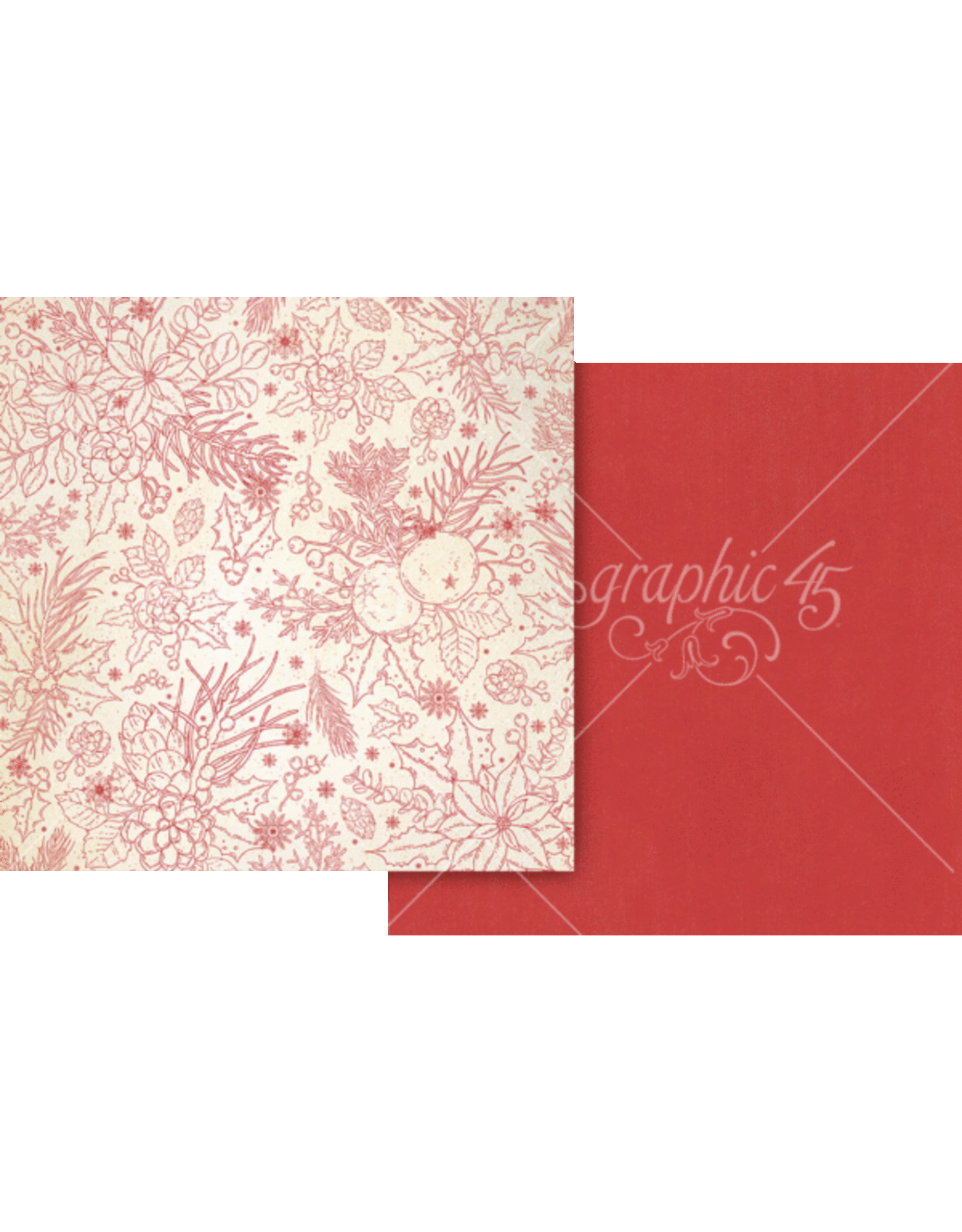GRAPHIC 45 GRAPHIC 45 DECK THE HALLS POINSETTIA RED PATTERN & SOLID SHEET12x12 CARDSTOCK