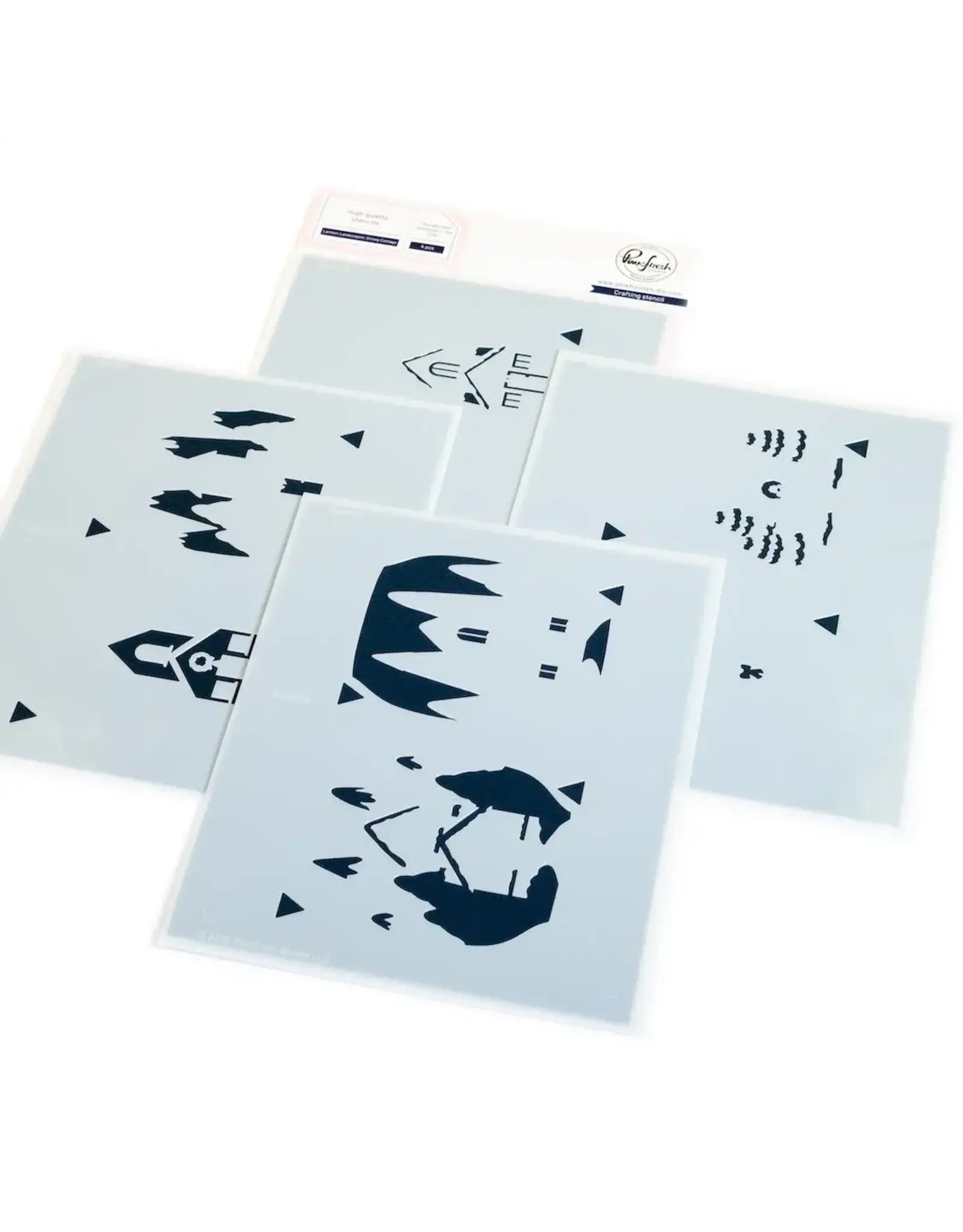 PINKFRESH PINKFRESH STUDIO LANTERN LANDSCAPES: SNOWY COTTAGE STENCIL SET 4/PK