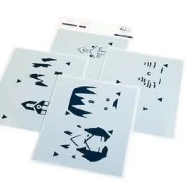 PINKFRESH PINKFRESH STUDIO LANTERN LANDSCAPES: SNOWY COTTAGE STENCIL SET 4/PK