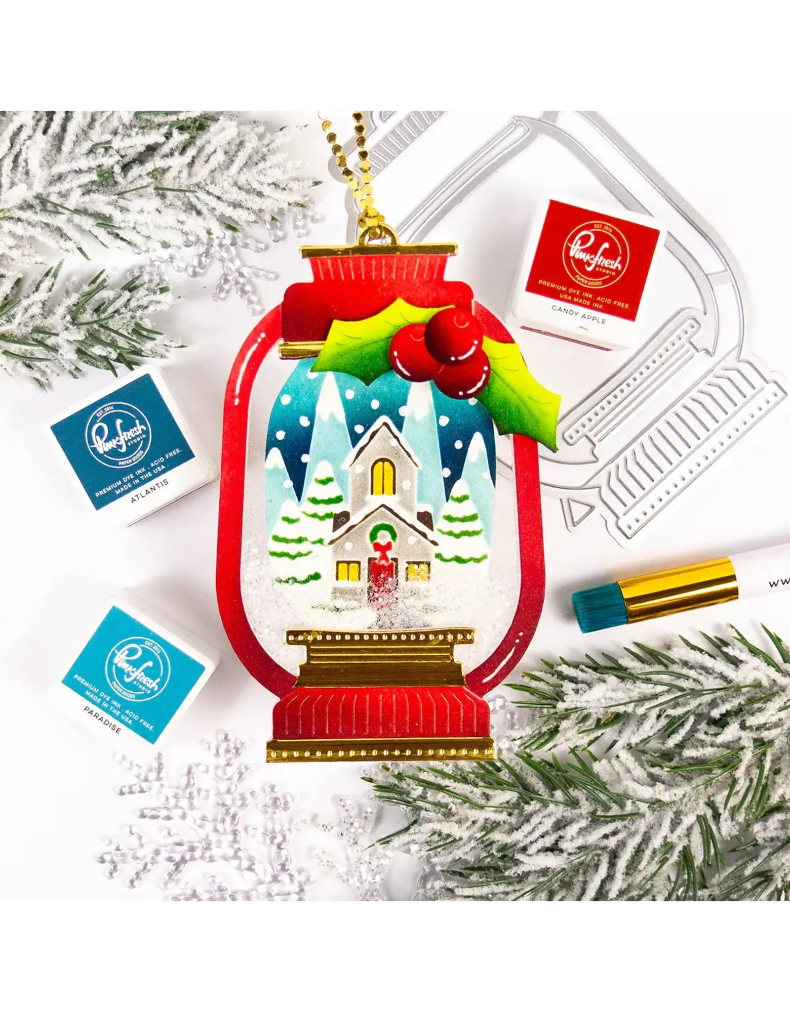 PINKFRESH PINKFRESH STUDIO LANTERN LANDSCAPES: SNOWY COTTAGE STENCIL SET 4/PK