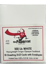 PAPER CUT THE PAPER CUT 10 GREETING (A-2) WHITE HEAVYWEIGHT COUGAR OPAQUE 100lb CARDS WITH ENVELOPES