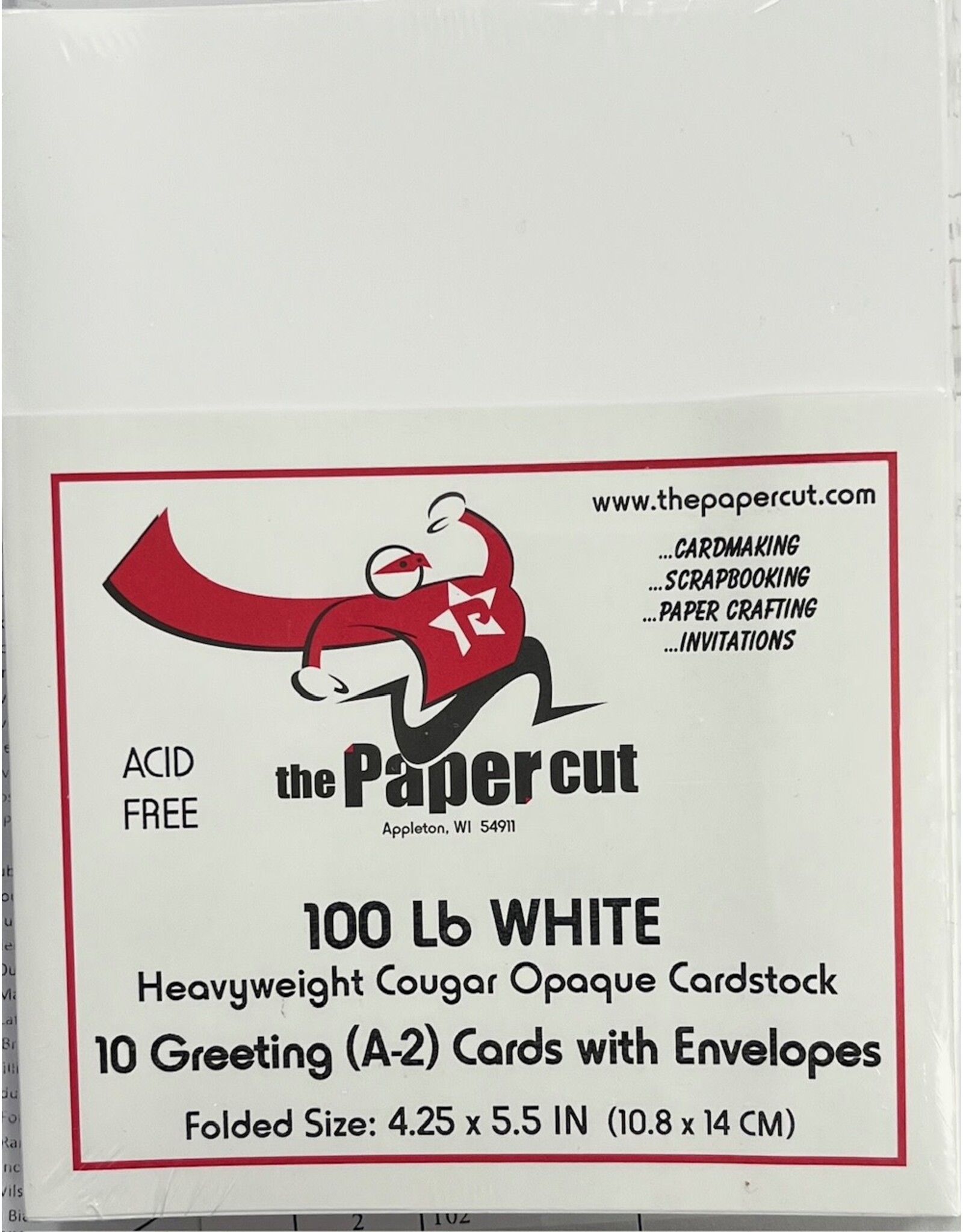PAPER CUT THE PAPER CUT 10 GREETING (A-2) WHITE HEAVYWEIGHT COUGAR OPAQUE 100lb CARDS WITH ENVELOPES