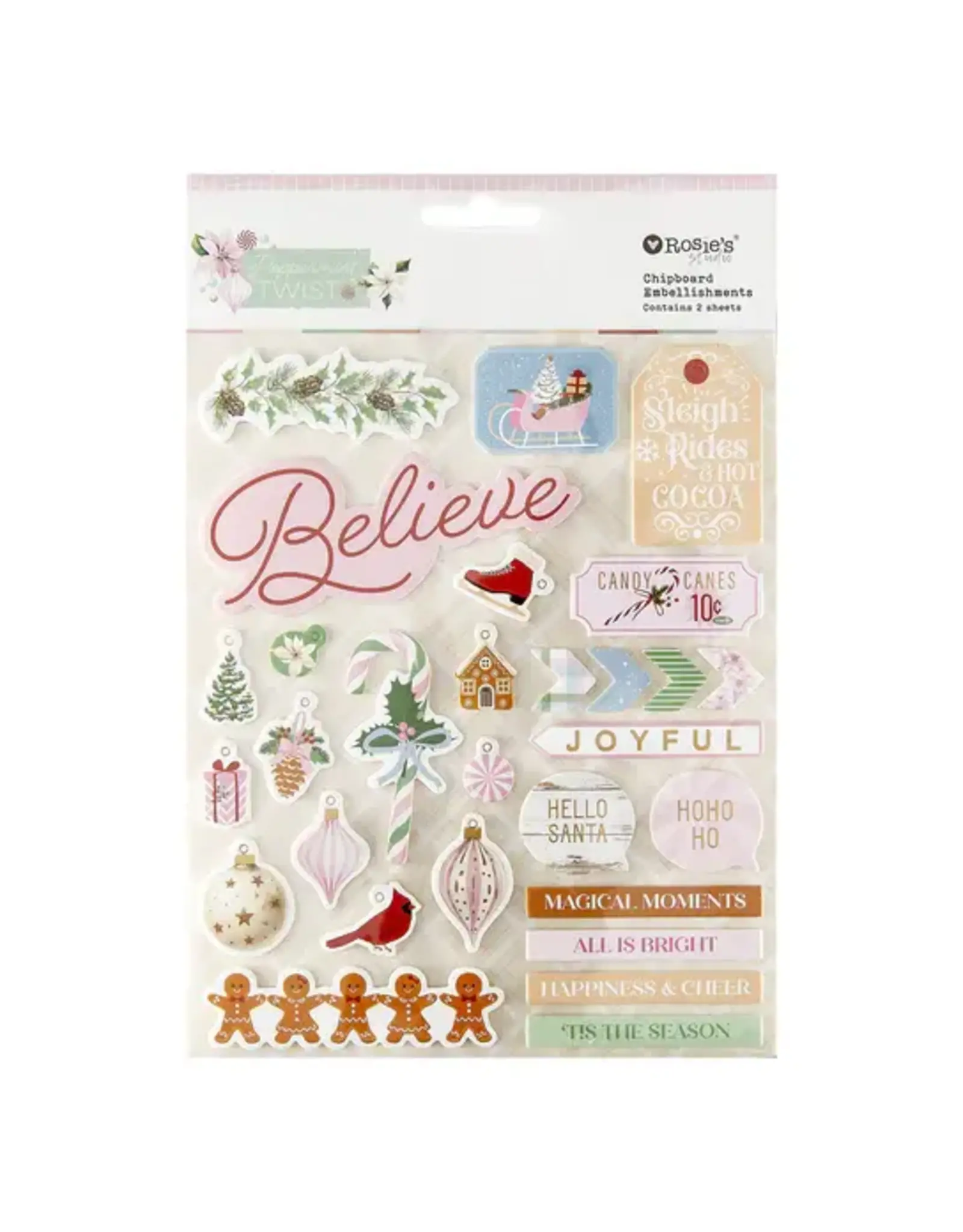 SPELLBINDERS SPELLBINDERS ROSIE'S STUDIO PEPPERMINT TWIST CHIPBOARD STICKERS
