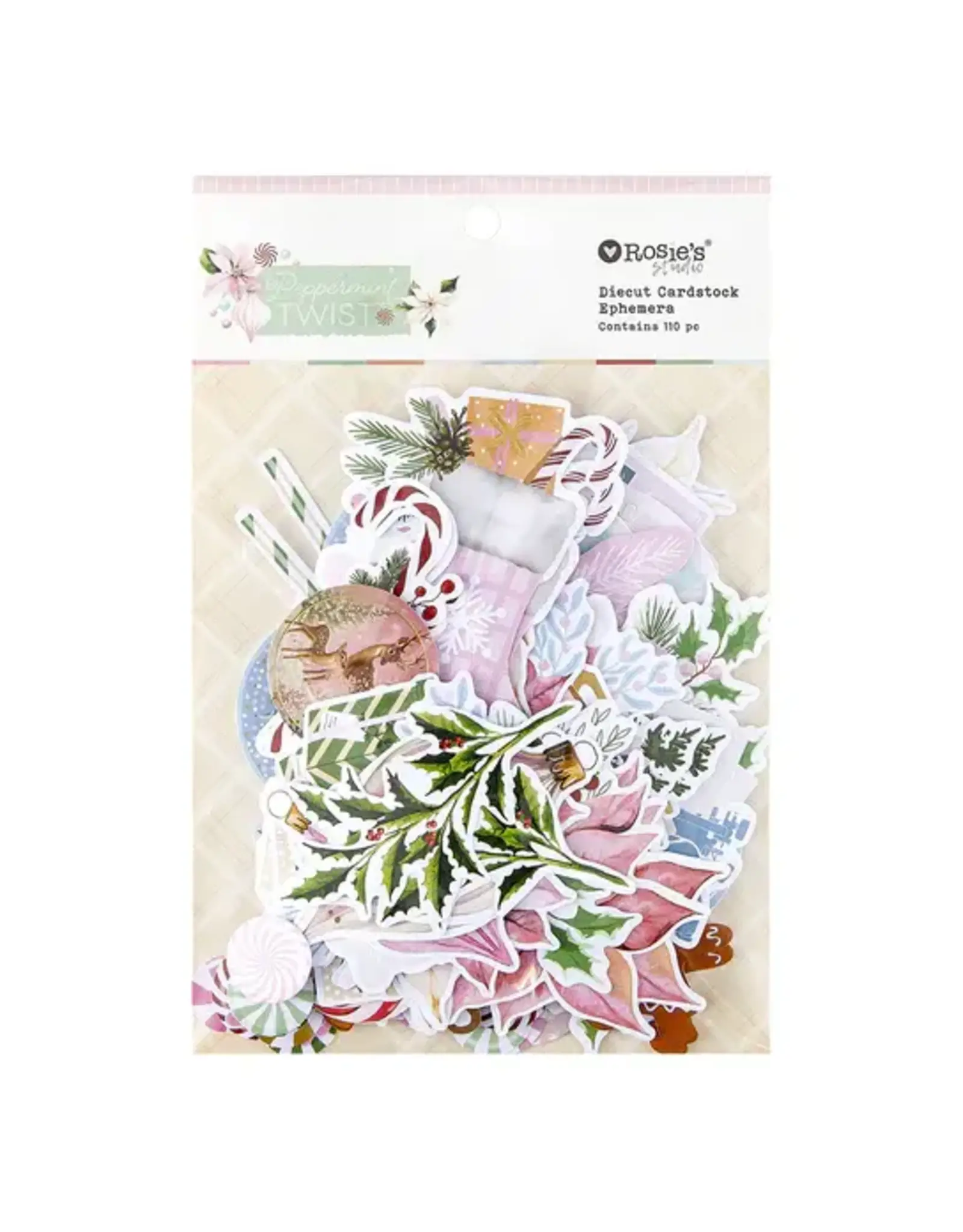 SPELLBINDERS SPELLBINDERS ROSIE'S STUDIO PEPPERMINT TWIST EPHEMERA DIE-CUTS 110/PK