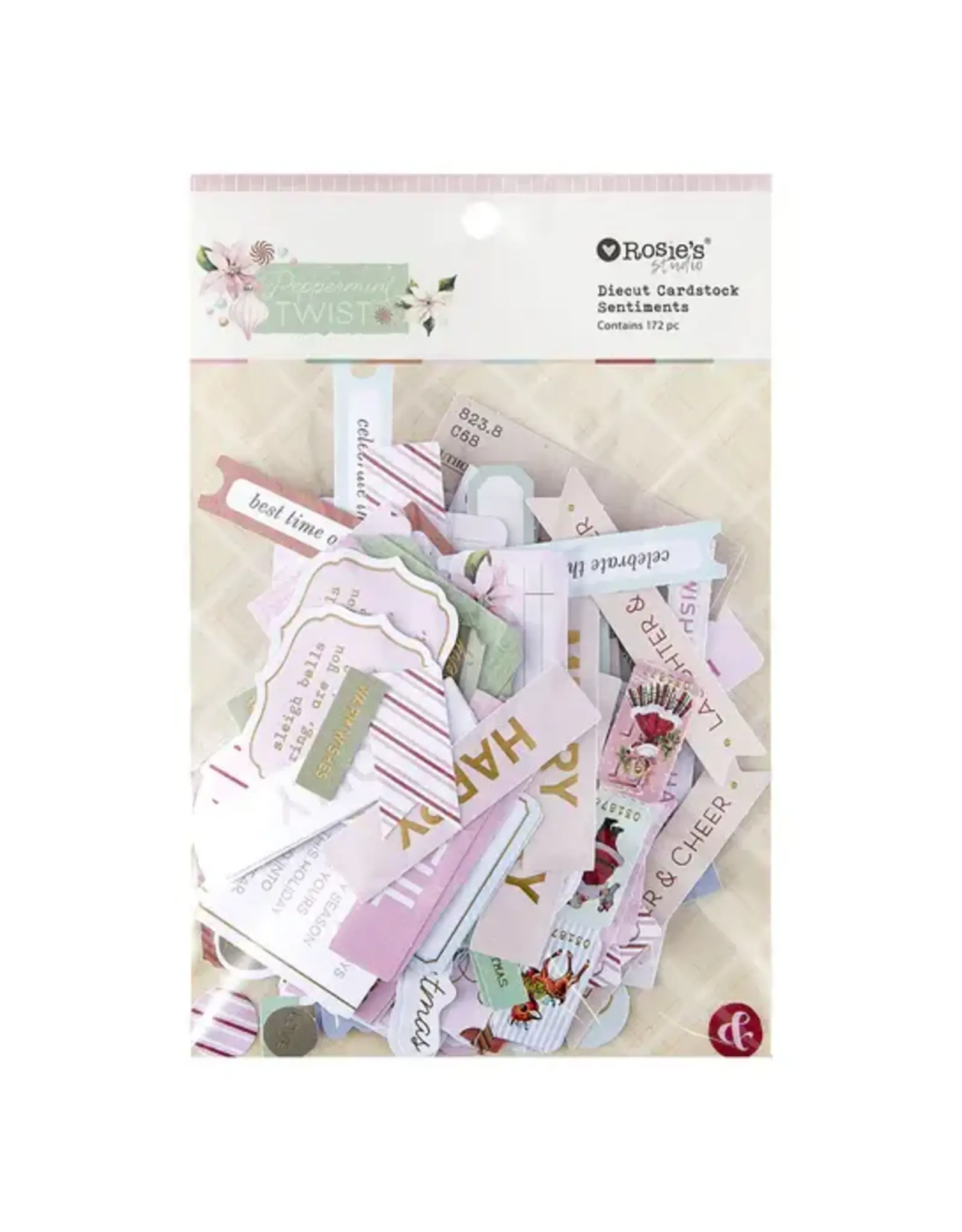 SPELLBINDERS SPELLBINDERS ROSIE'S STUDIO PEPPERMINT TWIST SENTIMENTS EPHEMERA DIE-CUTS 172/PK