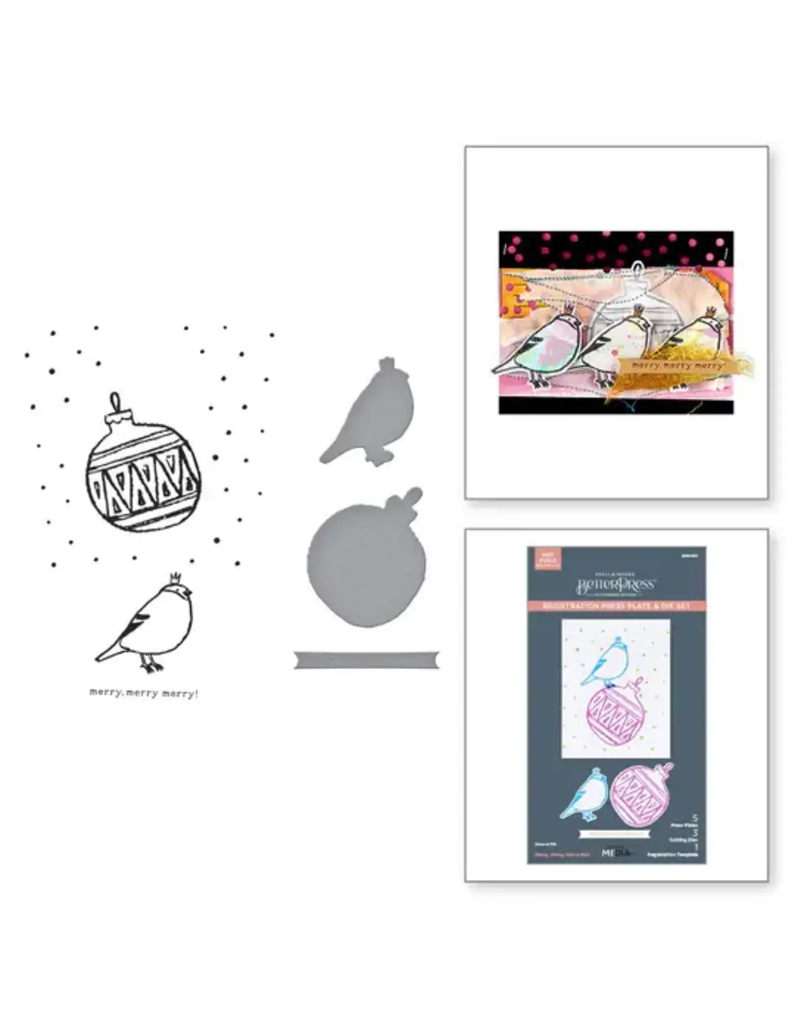 SPELLBINDERS SPELLBINDERS BETTERPRESS DINA WAKLEY STARRY HOLIDAY COLLECTION MERRY, MERRY, MERRY BIRD PRESS PLATES & DIE SET