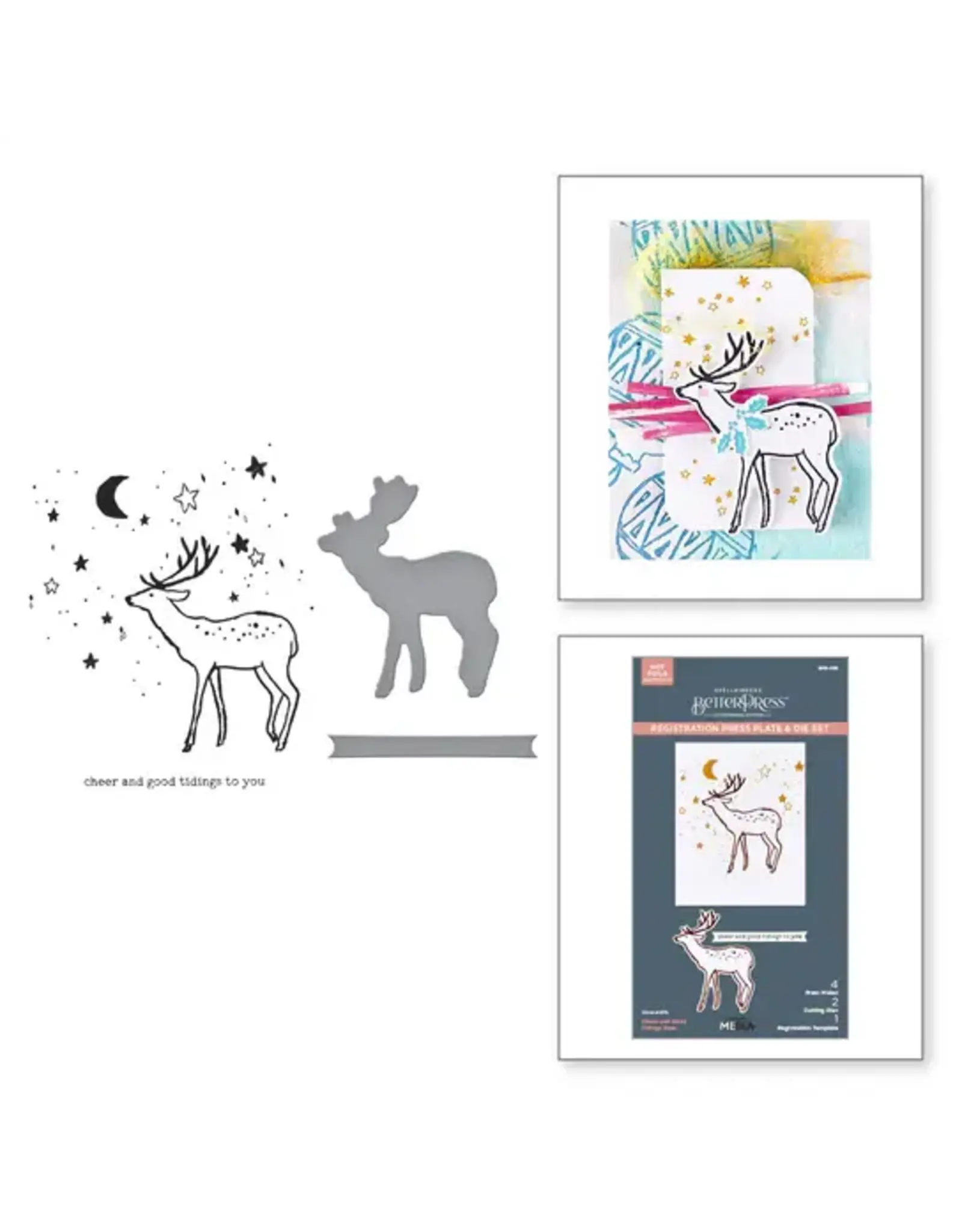 SPELLBINDERS SPELLBINDERS BETTERPRESS DINA WAKLEY STARRY HOLIDAY COLLECTION CHEER AND GOOD TIDINGS DEER PRESS PLATES & DIE SET