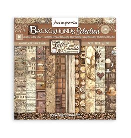 STAMPERIA STAMPERIA COFFEE AND CHOCOLATE BACKGROUNDS SELECTION 8x8 PAPER PACK 10 SHEETS