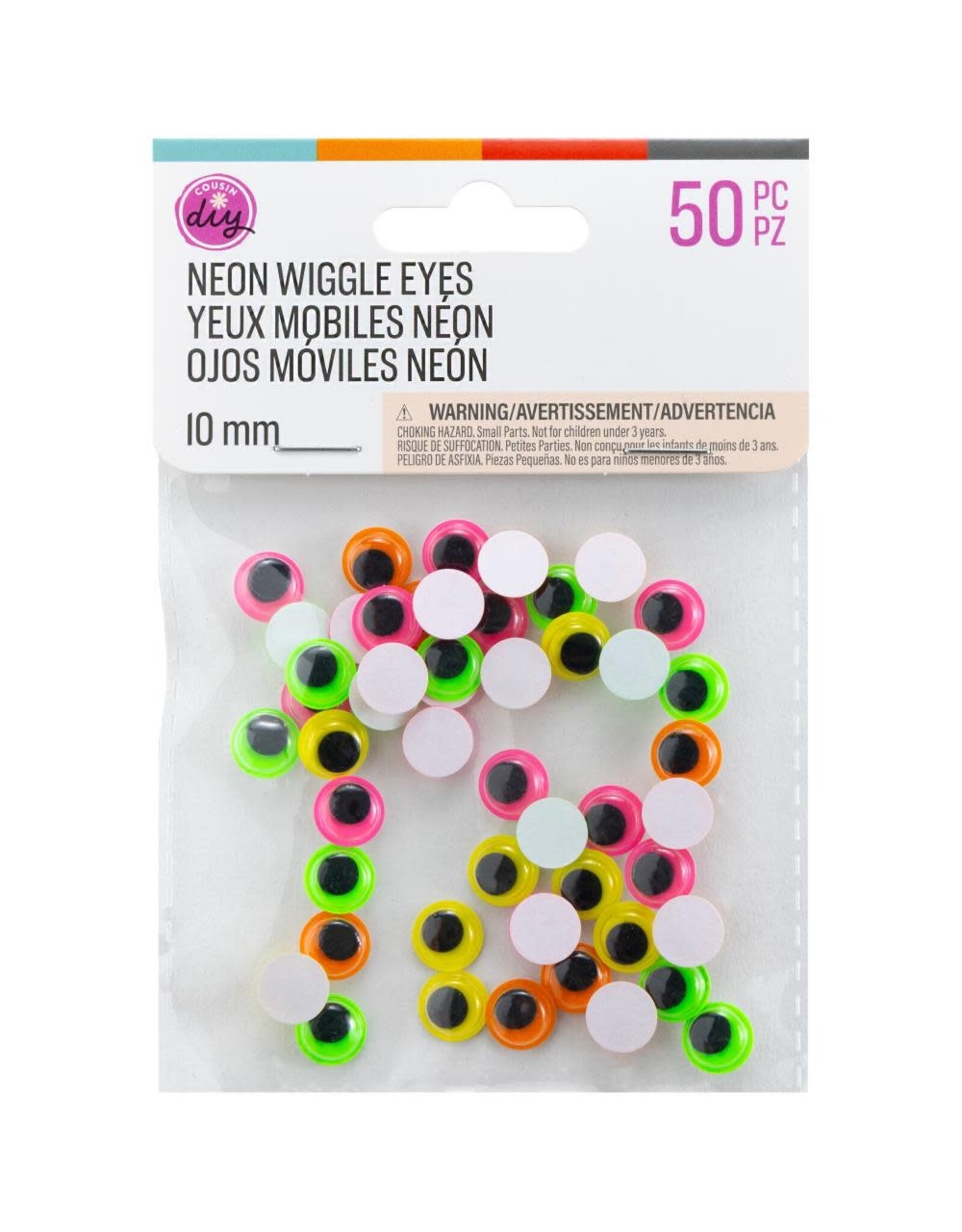 COUSINDIY COUSINDIY PASTE-ON NEON WIGGLE EYES 50/PK