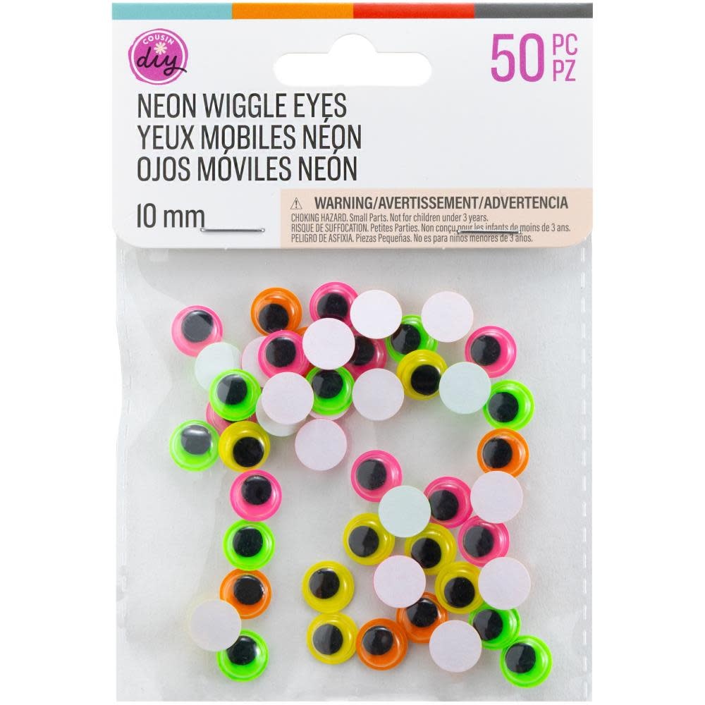 COUSINDIY PASTE-ON NEON WIGGLE EYES 50/PK