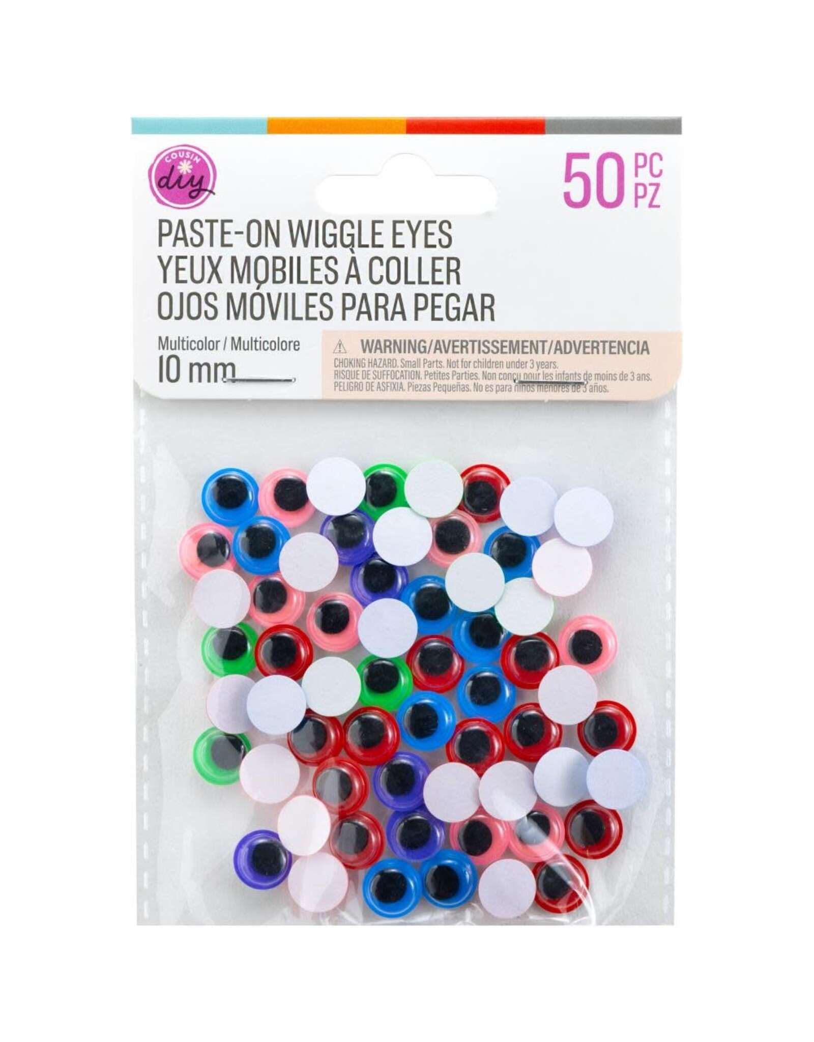 COUSINDIY COUSINDIY PASTE-ON MULTI-COLORED WIGGLE EYES 50/PK