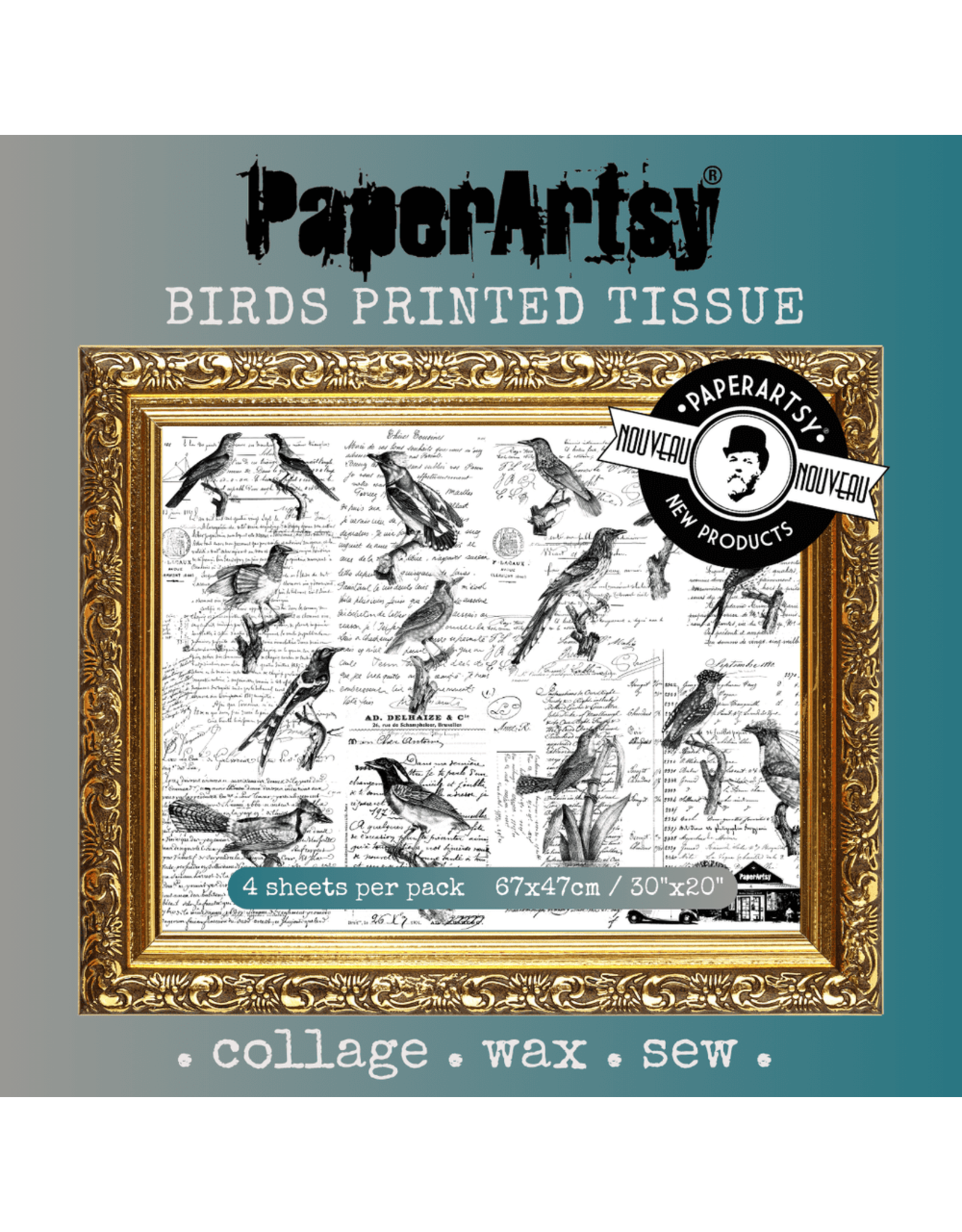 PAPER ARTSY PAPER ARTSY BIRDS PRINTED TISSUE COLLAGE PAPER 4 SHEETS