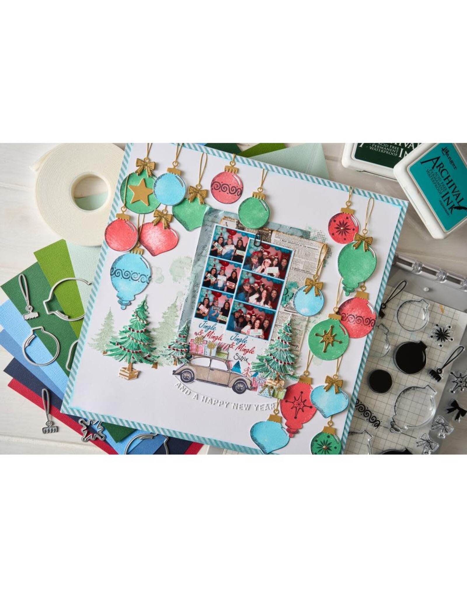 SIZZIX SIZZIX 49 AND MARKET BAUBLES FRAMELITS DIE AND CLEAR STAMP SET