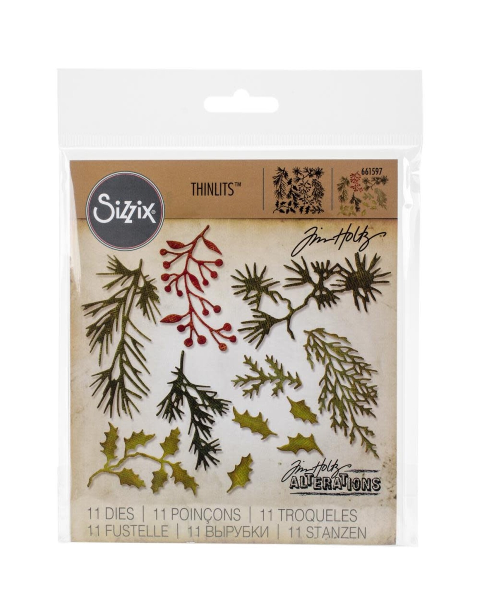 SIZZIX SIZZIX TIM HOLTZ THINLITS MINI HOLIDAY GREENS THINLITS DIE SET