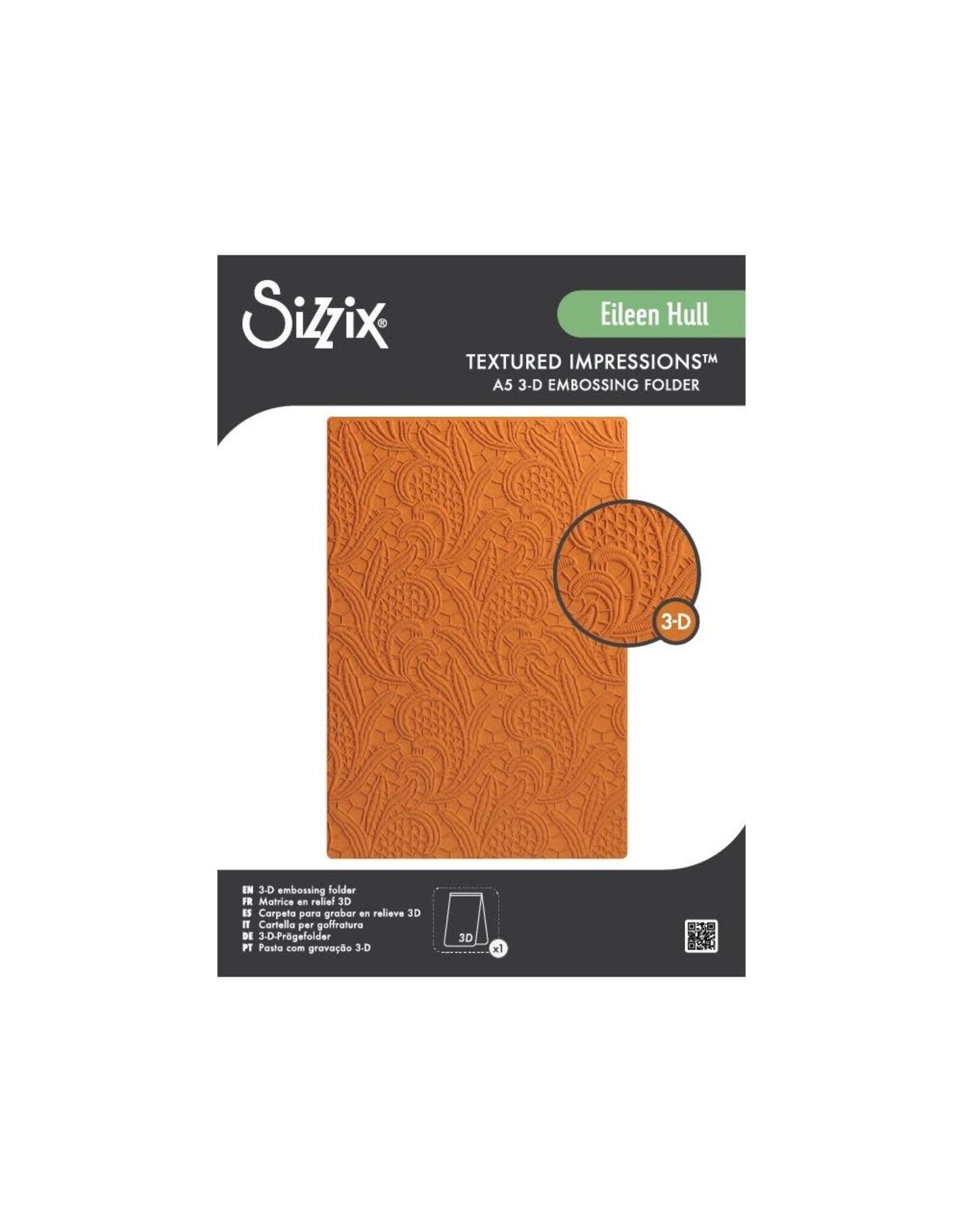 SIZZIX SIZZIX EILEEN HULL 3D TEXTURED IMPRESSIONS LACY LEAVES A5 EMBOSSING FOLDER