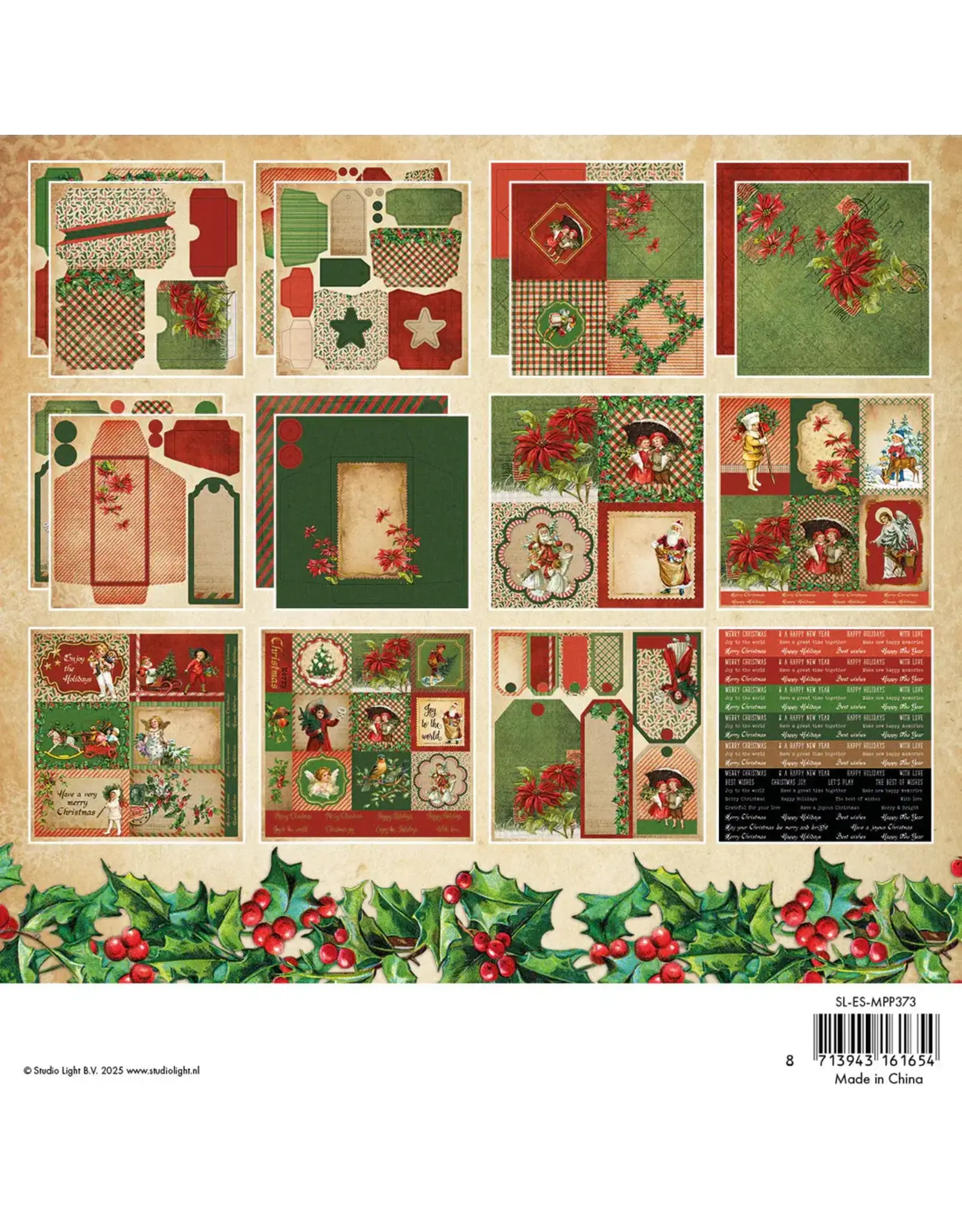STUDIOLIGHT STUDIOLIGHT ESSENTIALS COLLECTION VINTAGE CHRISTMAS 8x8 MIXED PAPER PAD