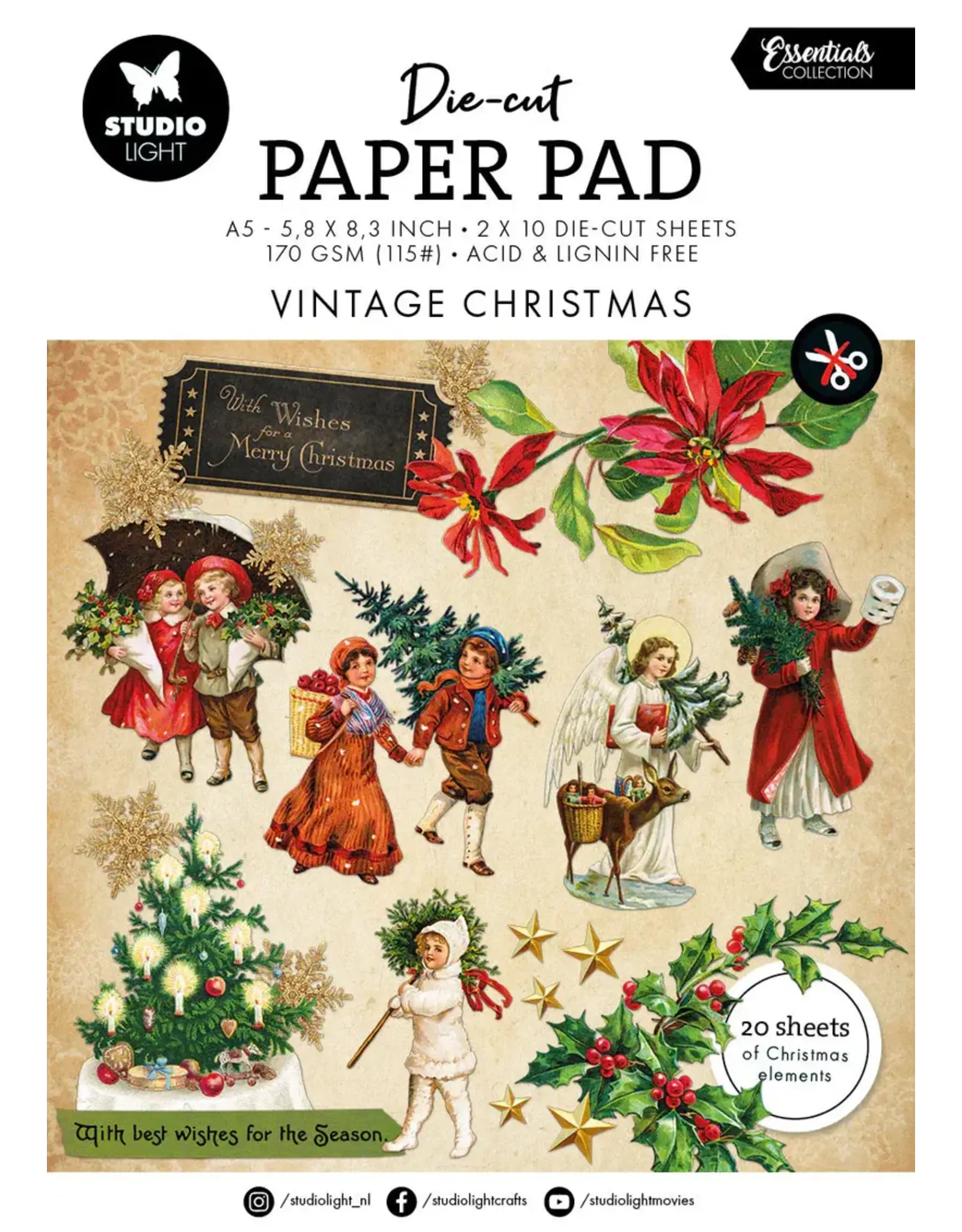 STUDIOLIGHT STUDIOLIGHT ESSENTIALS COLLECTION VINTAGE CHRISTMAS PAPER PAD DIE-CUTS
