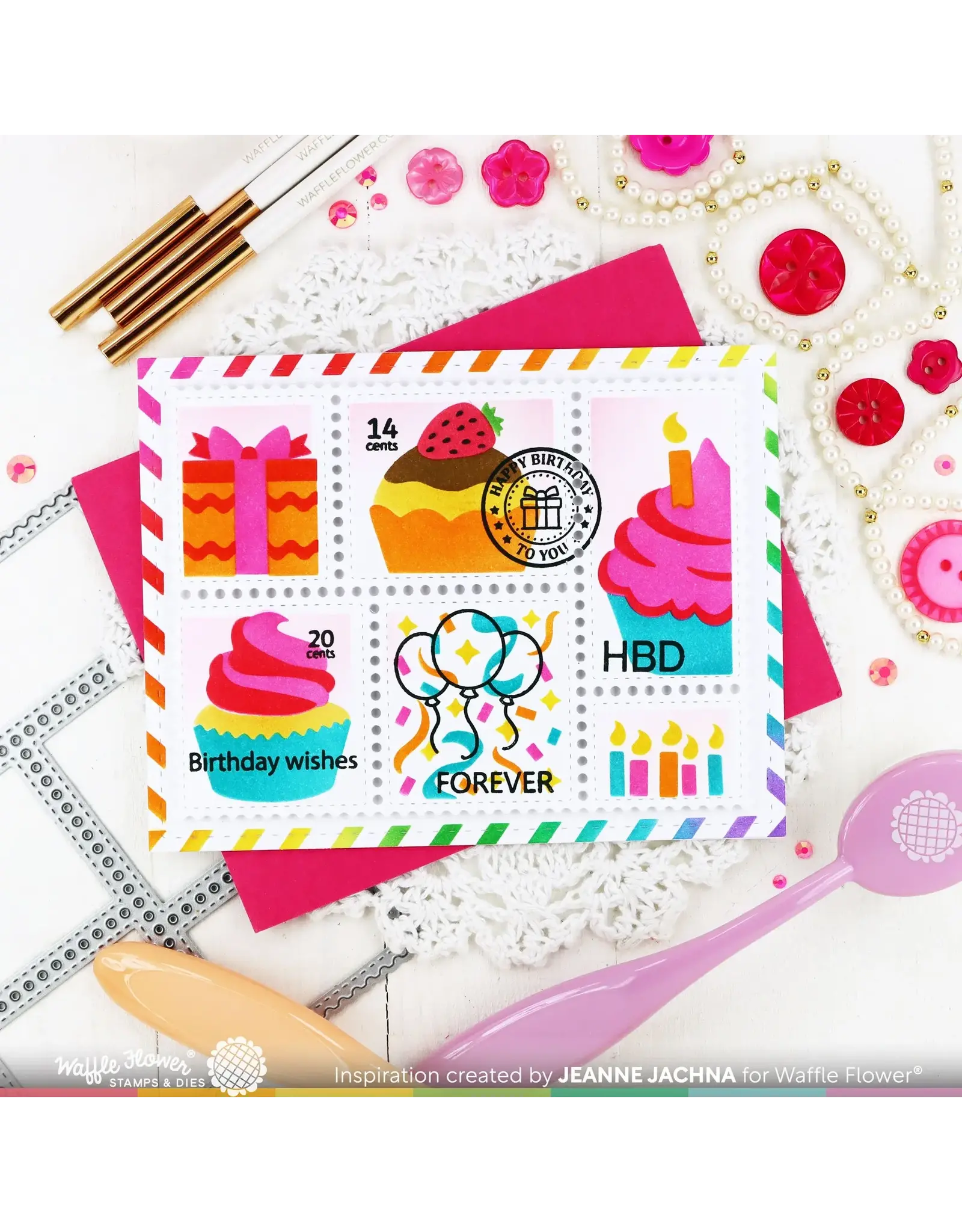 WAFFLE FLOWER WAFFLE FLOWER POSTAGE COLLAGE BIRTHDAY CLEAR STAMP SET
