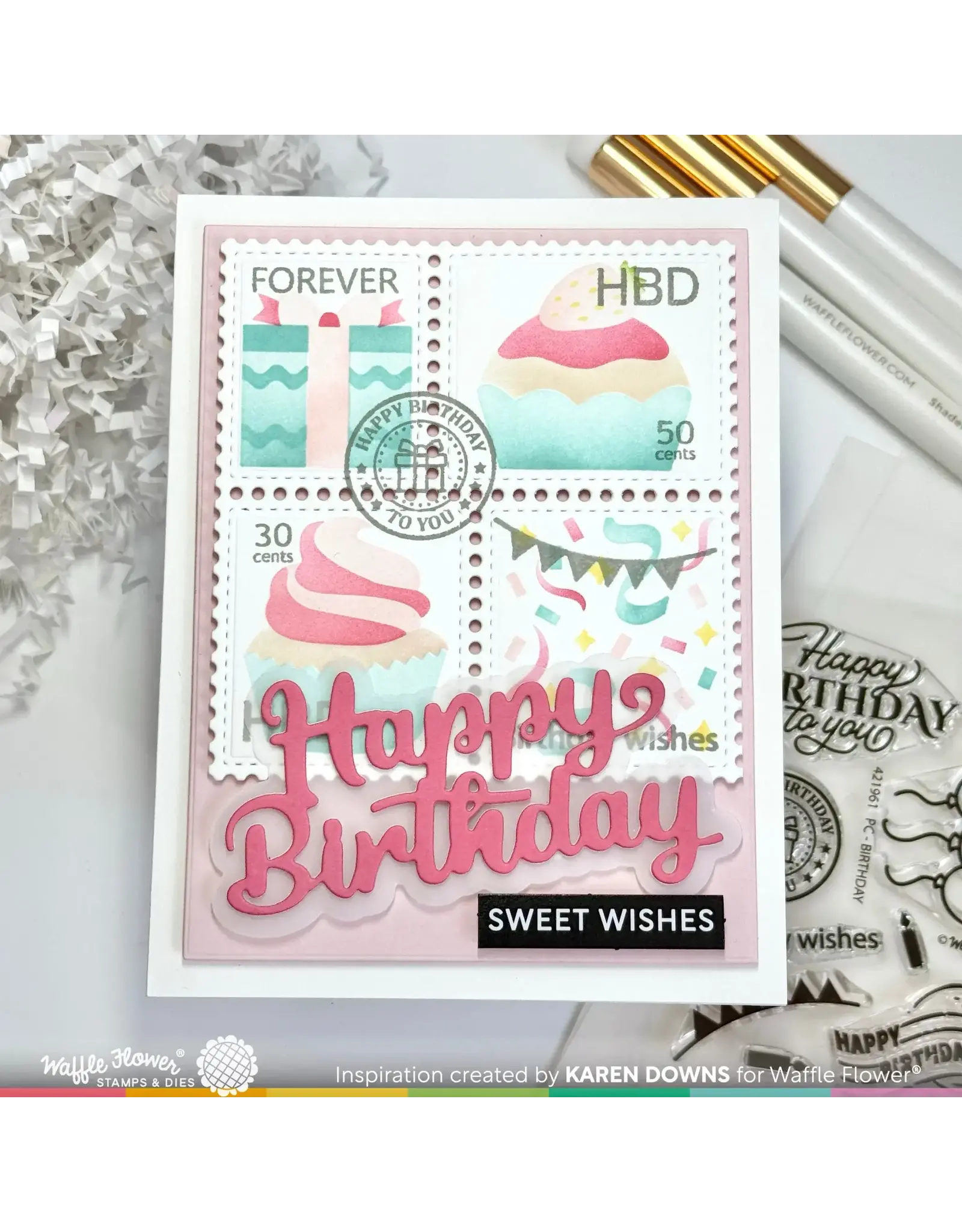 WAFFLE FLOWER WAFFLE FLOWER POSTAGE COLLAGE BIRTHDAY CLEAR STAMP SET
