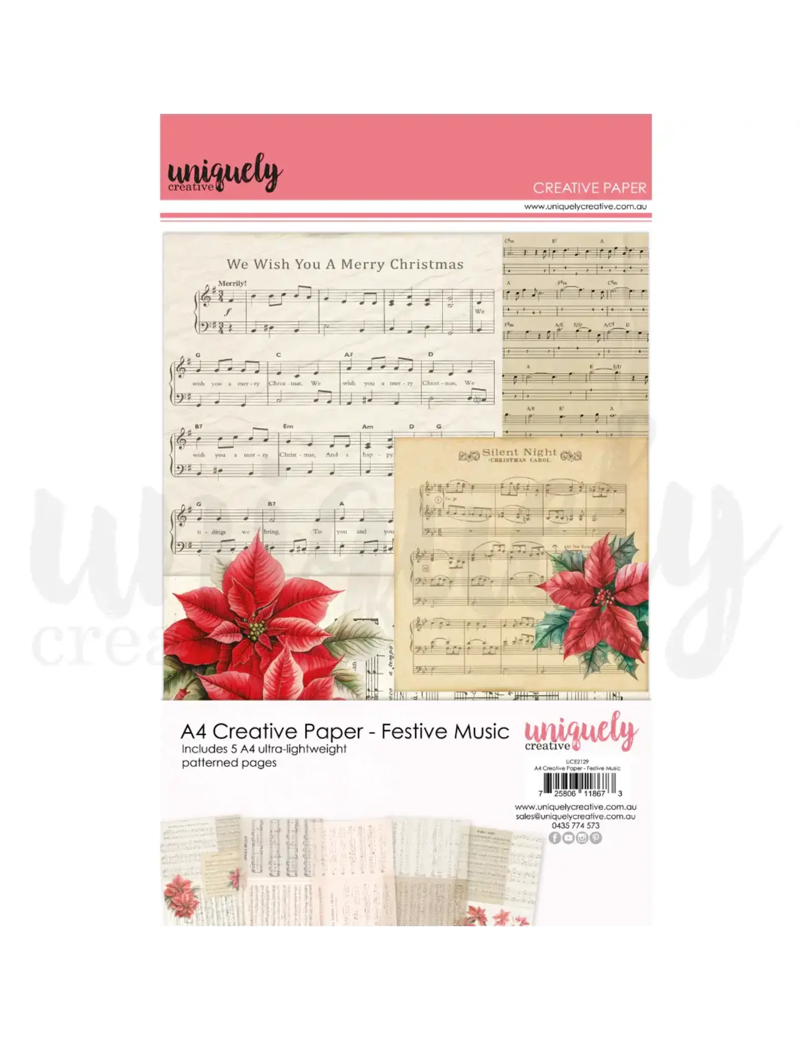 UNIQUELY CREATIVE UNIQUELY CREATIVE FESTIVE MUSIC A4 CREATIVE PAPER 5/PK