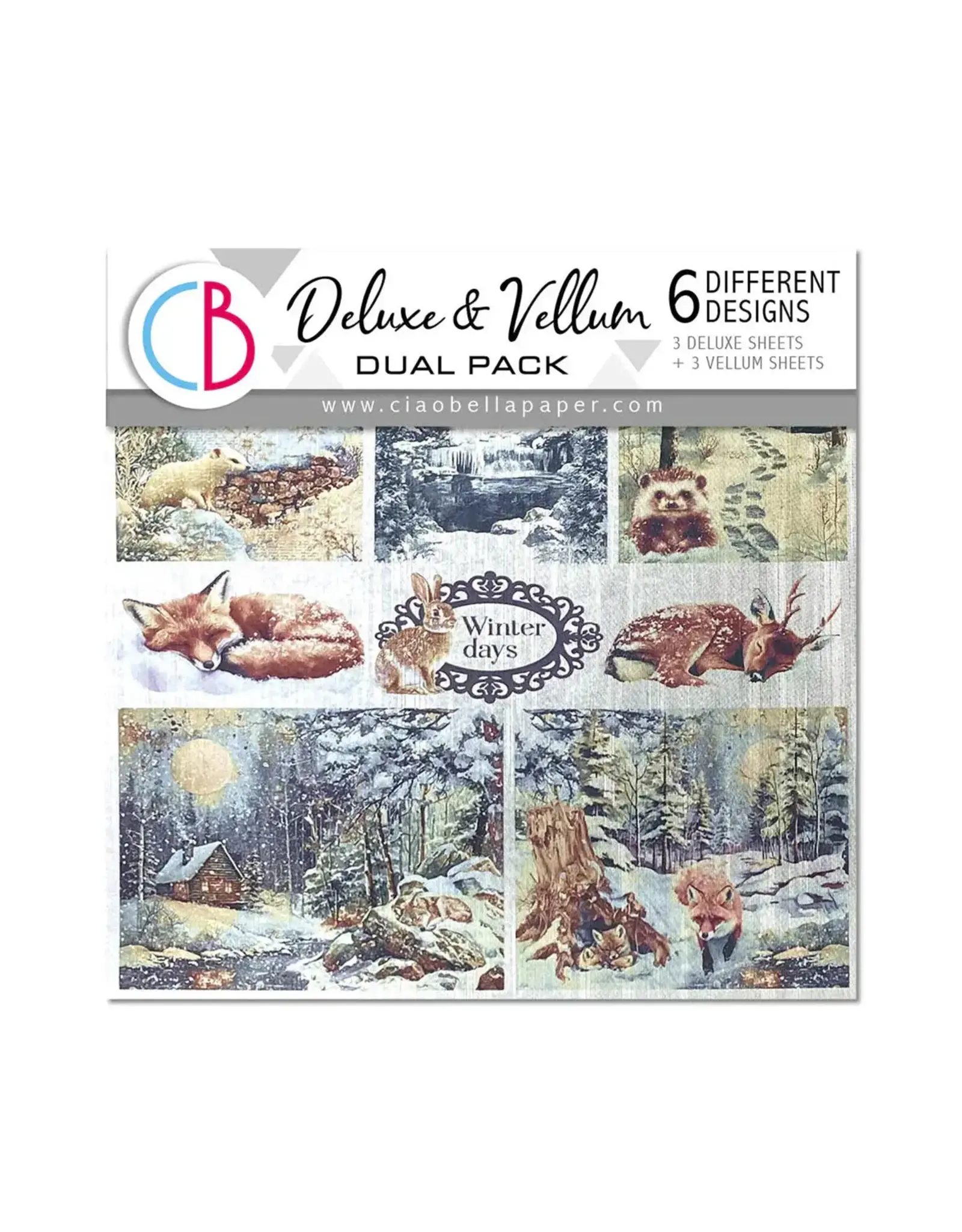CIAO BELLA CIAO BELLA FOREST TALES 6x6 DELUXE SILVER & VELLUM MIXED PAPER PACK 6 SHEETS
