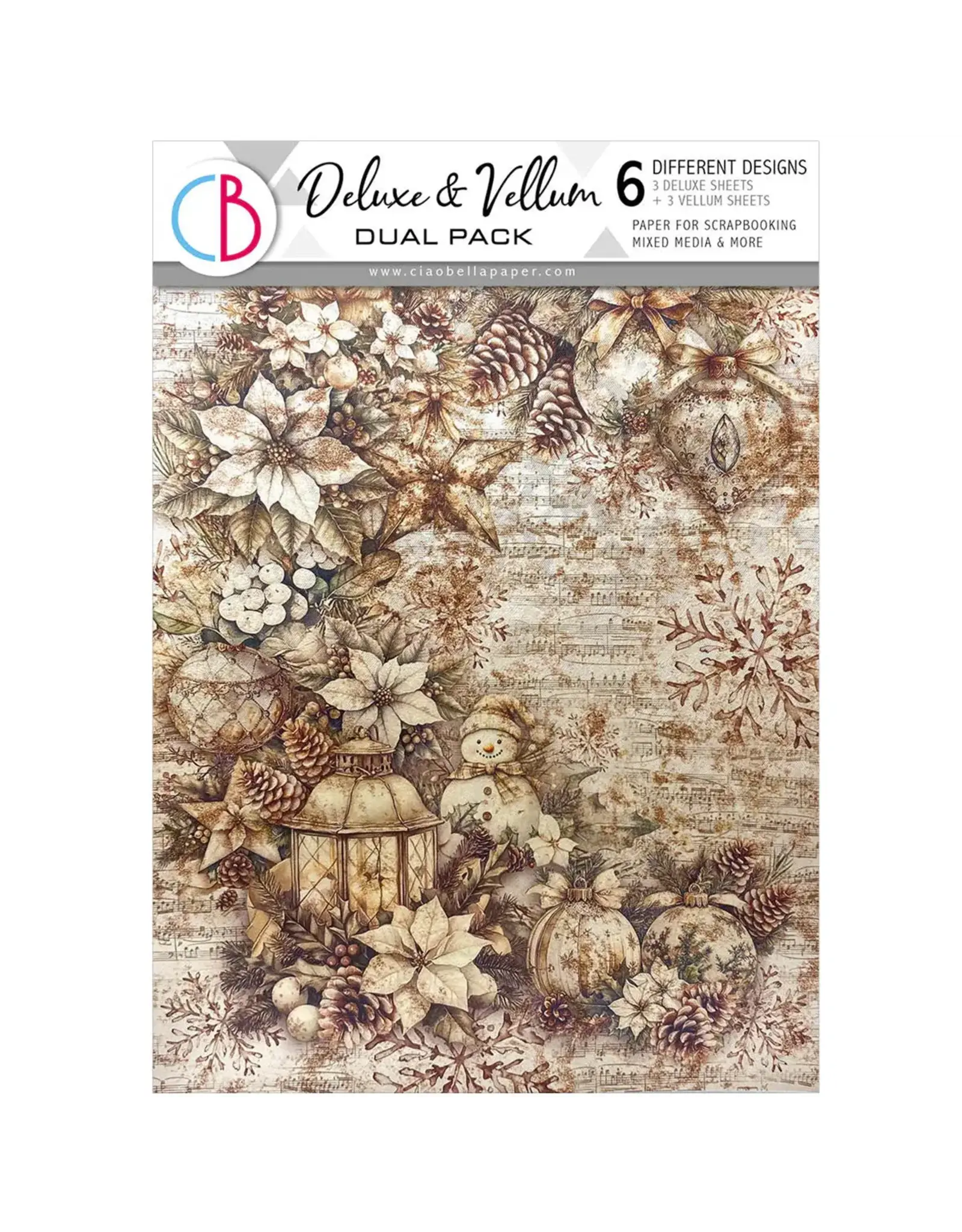 CIAO BELLA CIAO BELLA WINTER SEASON A4 DELUXE COPPER & VELLUM MIXED PAPER PACK 6 SHEETS