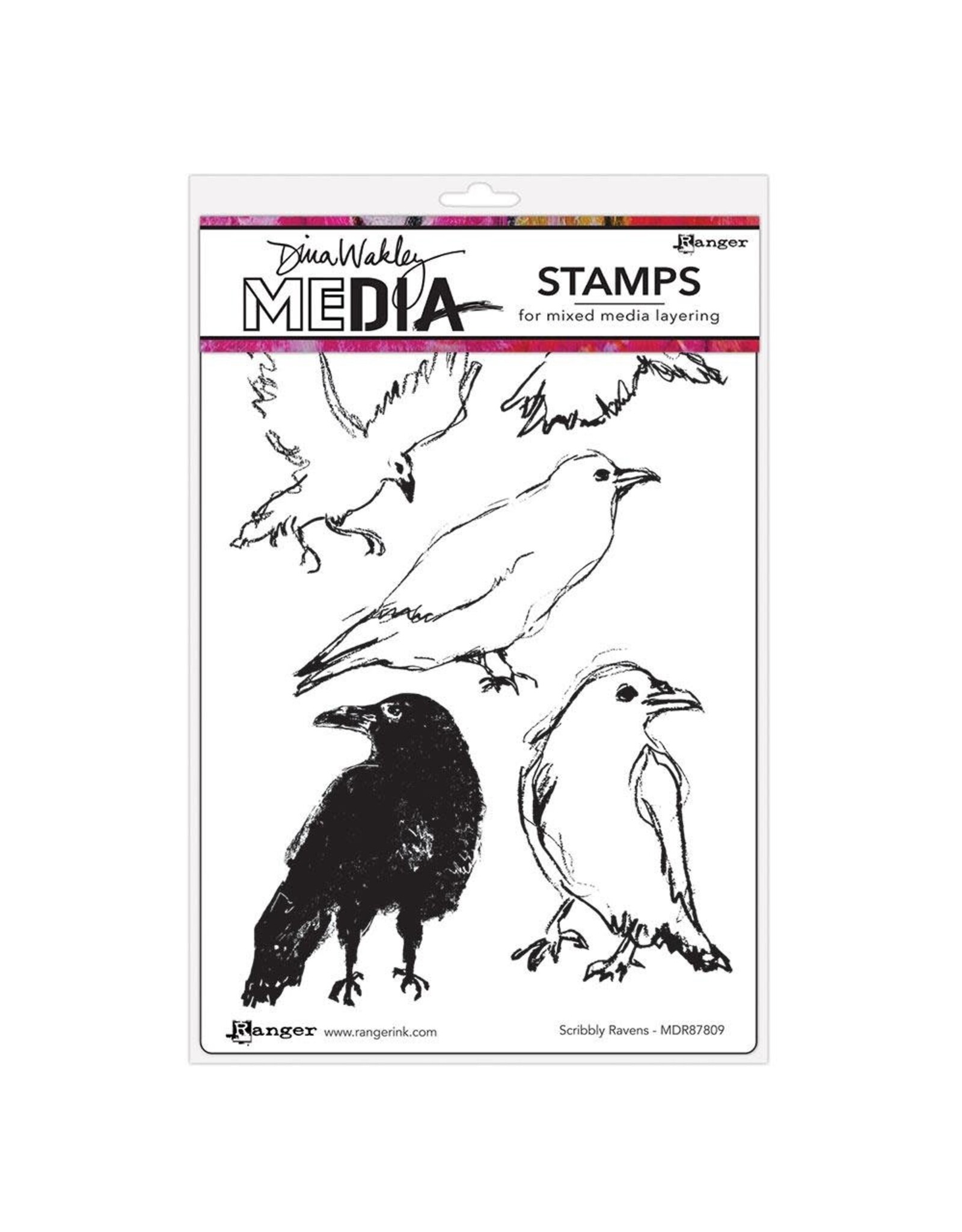 RANGER RANGER DINA WAKLEY MEDIA SCRIBBLY RAVENS CLING STAMP SET