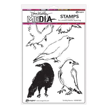 RANGER RANGER DINA WAKLEY MEDIA SCRIBBLY RAVENS CLING STAMP SET