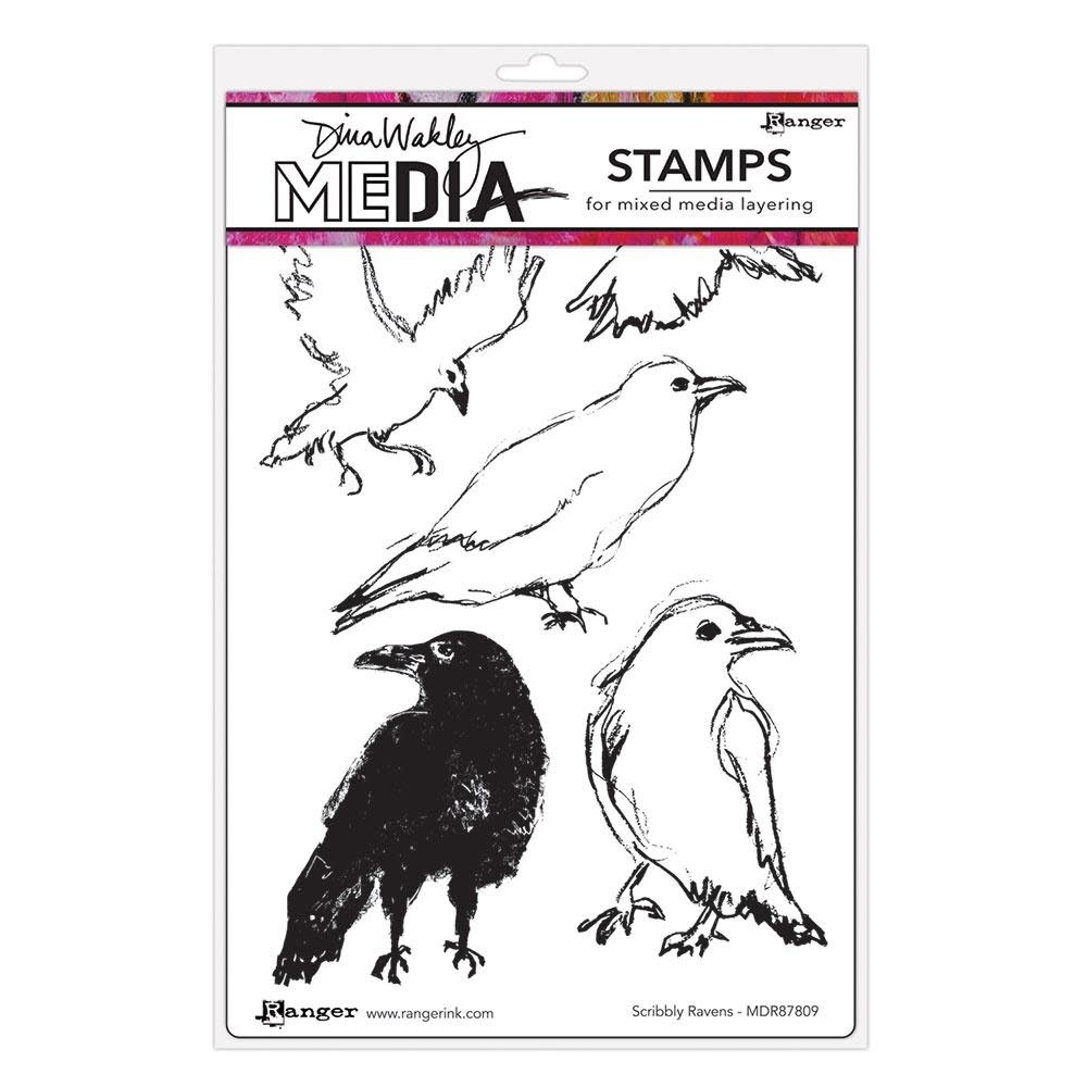 RANGER RANGER DINA WAKLEY MEDIA SCRIBBLY RAVENS CLING STAMP SET