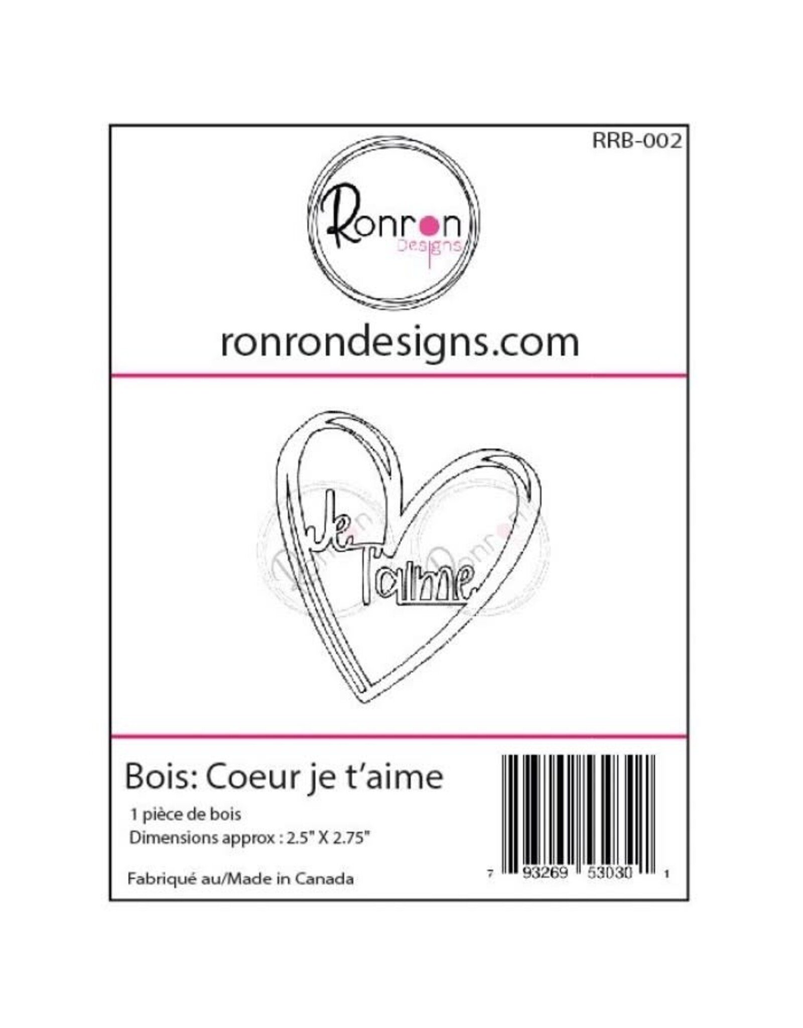 RONRON DESIGNS RONRON DESIGNS COEUR JE T'AIME WOOD PIECE