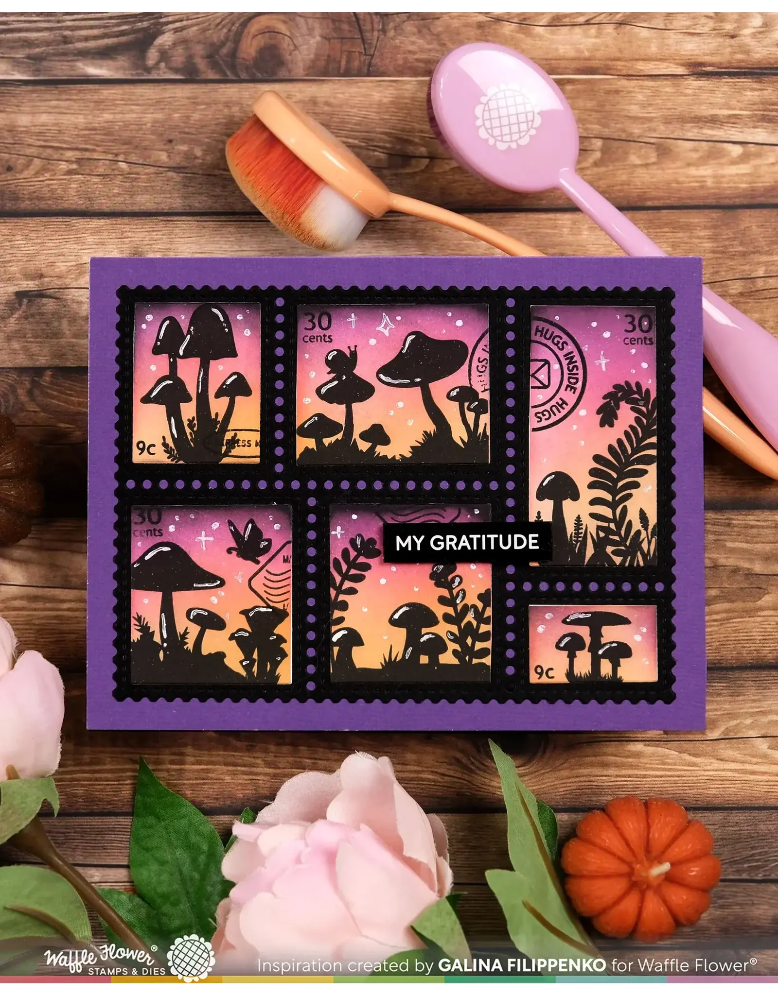 WAFFLE FLOWER WAFFLE FLOWER POSTAGE COLLAGE MUSH LOVE CLEAR STAMP SET