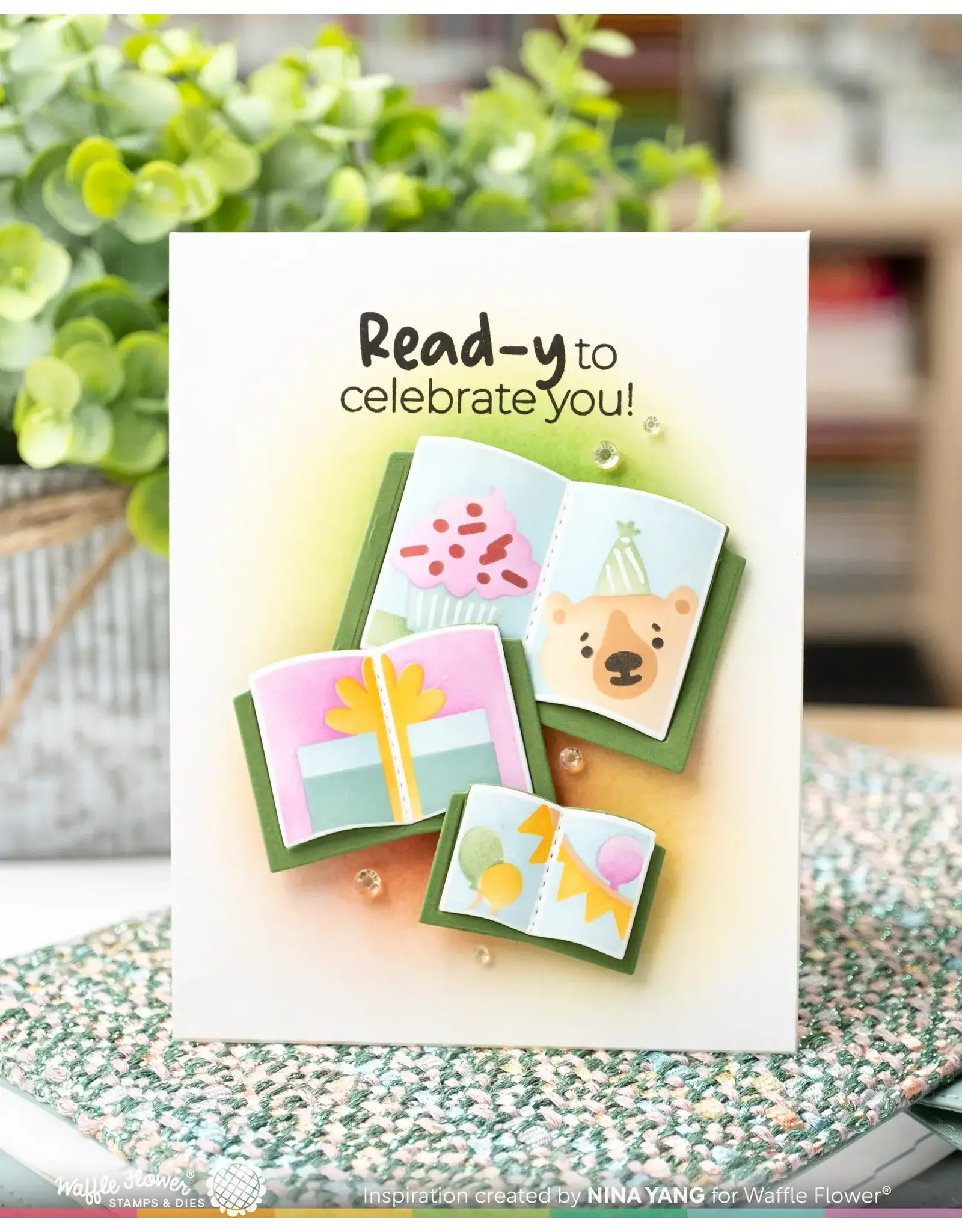 WAFFLE FLOWER WAFFLE FLOWER OPEN BOOK TRIO BIRTHDAY STENCIL SET