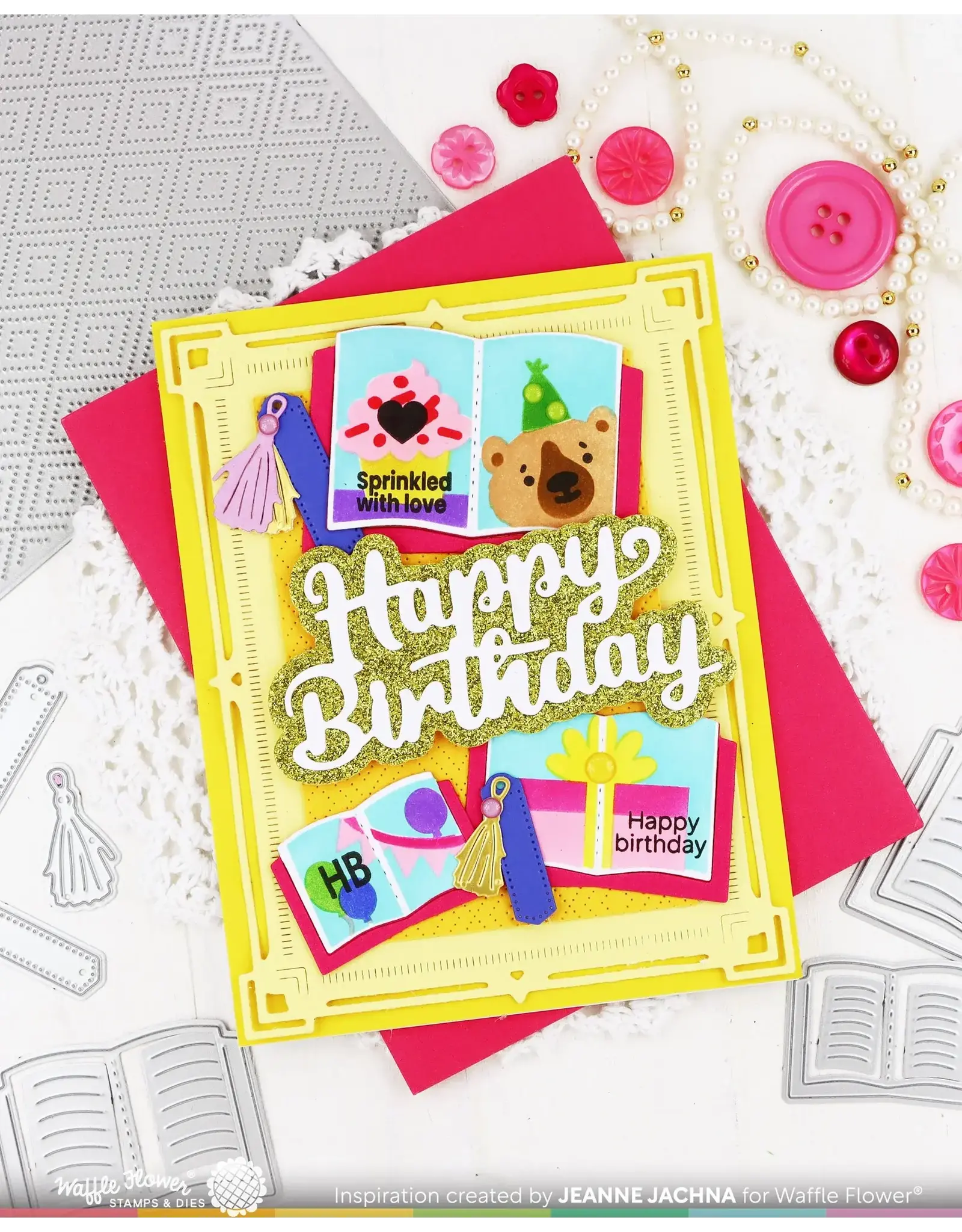 WAFFLE FLOWER WAFFLE FLOWER OPEN BOOK TRIO BIRTHDAY STENCIL SET