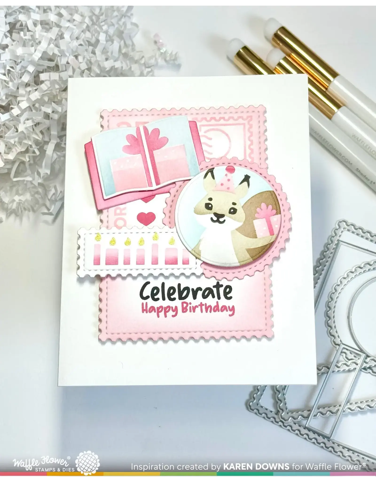 WAFFLE FLOWER WAFFLE FLOWER NESTING POSTAGE COLLAGE PARTY BEAR STENCIL SET