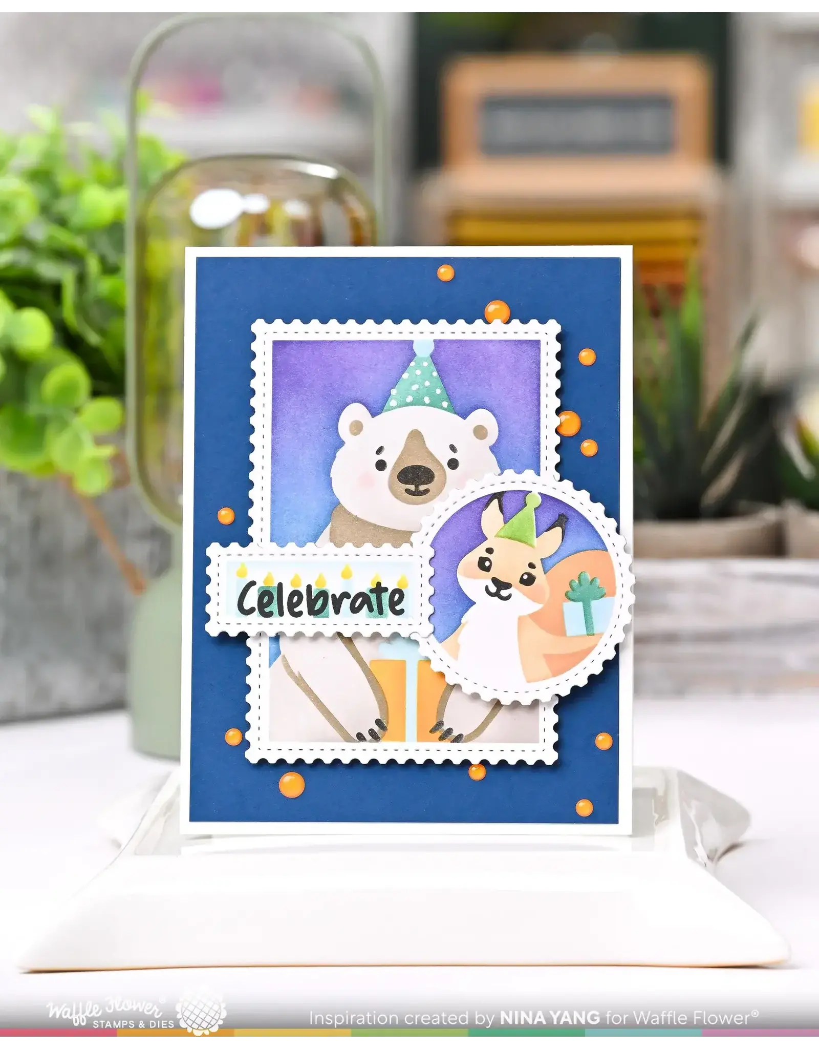 WAFFLE FLOWER WAFFLE FLOWER NESTING POSTAGE COLLAGE PARTY BEAR STENCIL SET