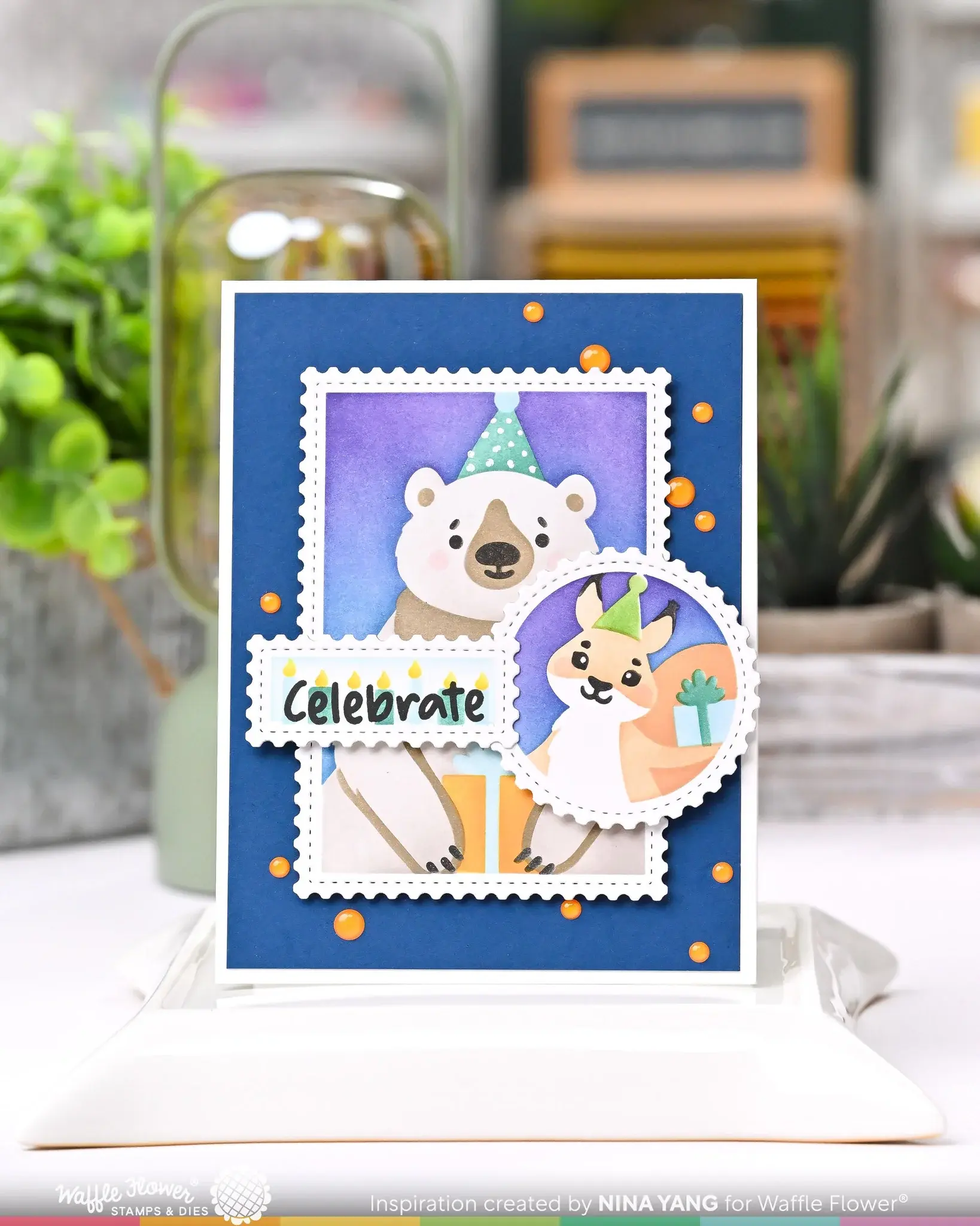 WAFFLE FLOWER WAFFLE FLOWER NESTING POSTAGE COLLAGE PARTY BEAR STENCIL SET