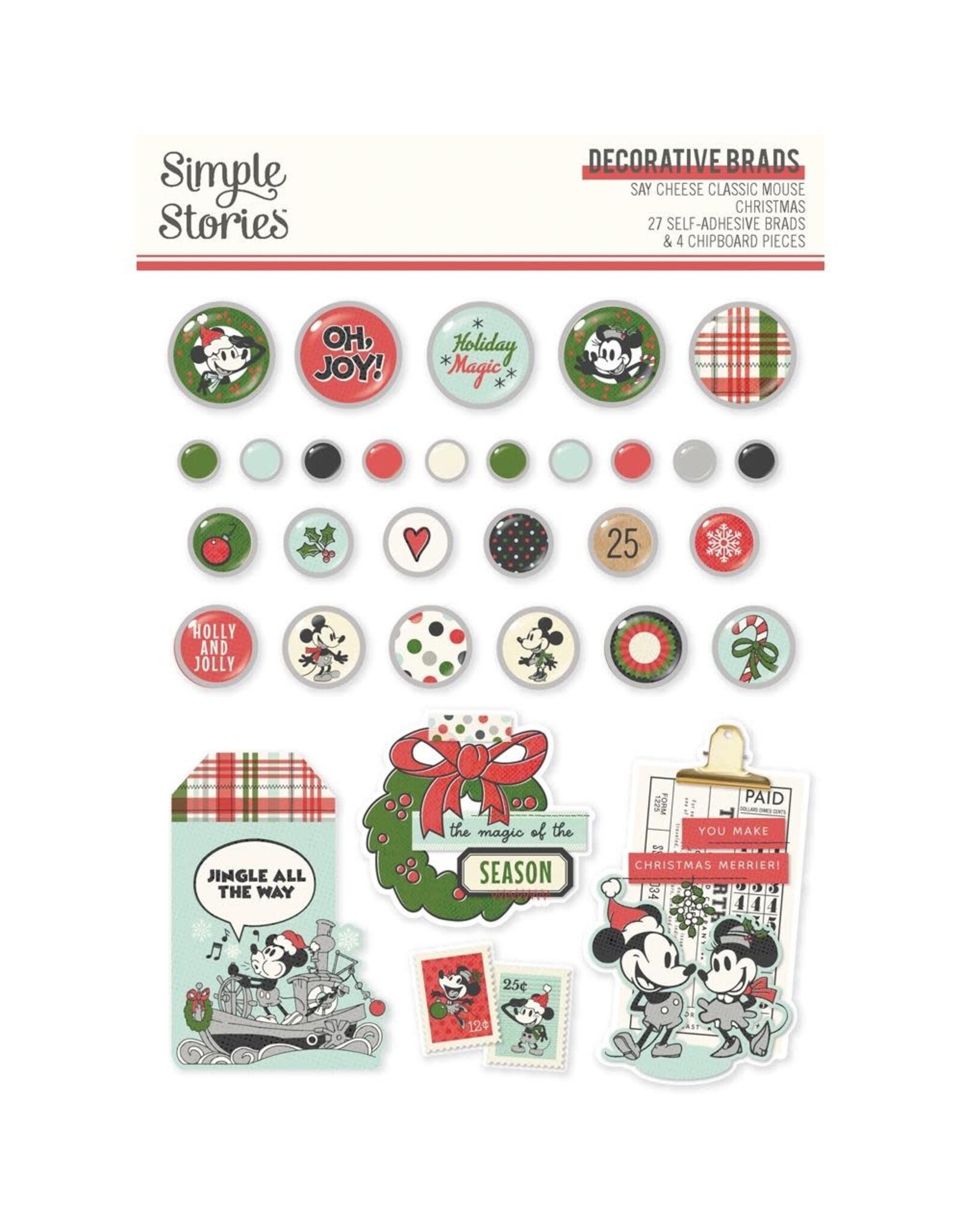 SIMPLE STORIES SIMPLE STORIES SAY CHEESE CLASSIC MOUSE CHRISTMAS DECORATIVE BRADS